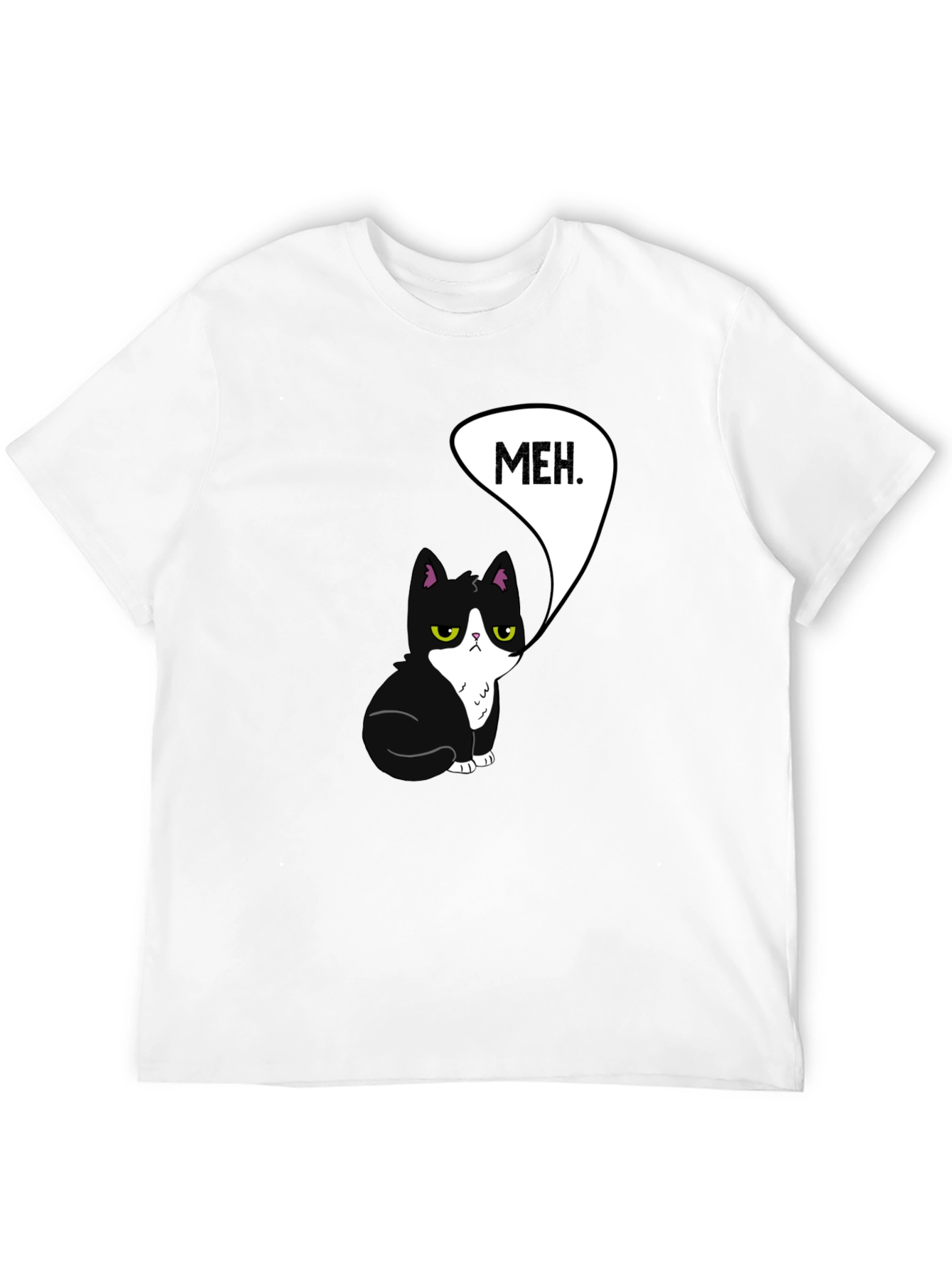 Meh Cat Graphic Tee - Black Cotton T-Shirt