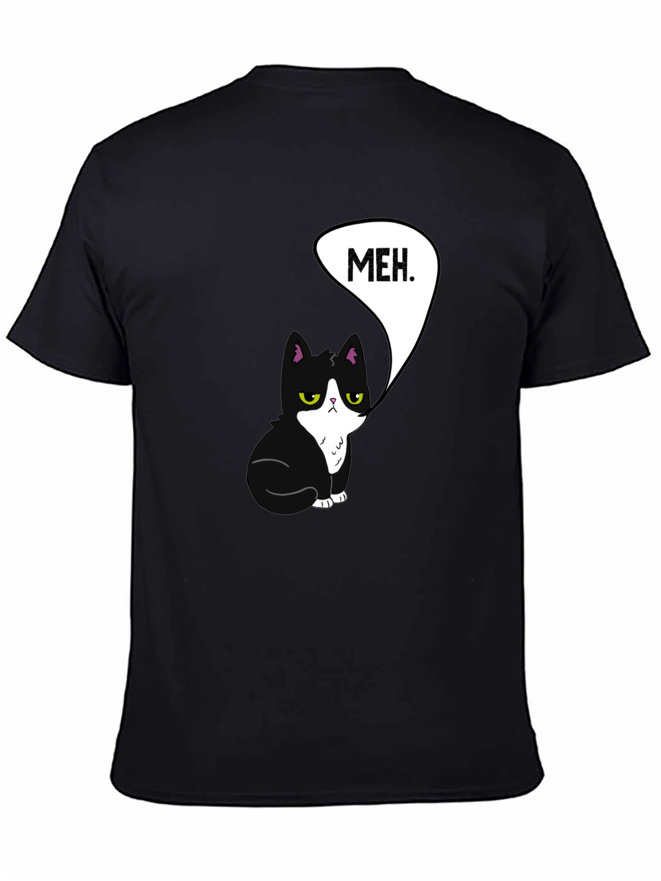 Meh Cat Graphic Tee - Black Cotton T-Shirt