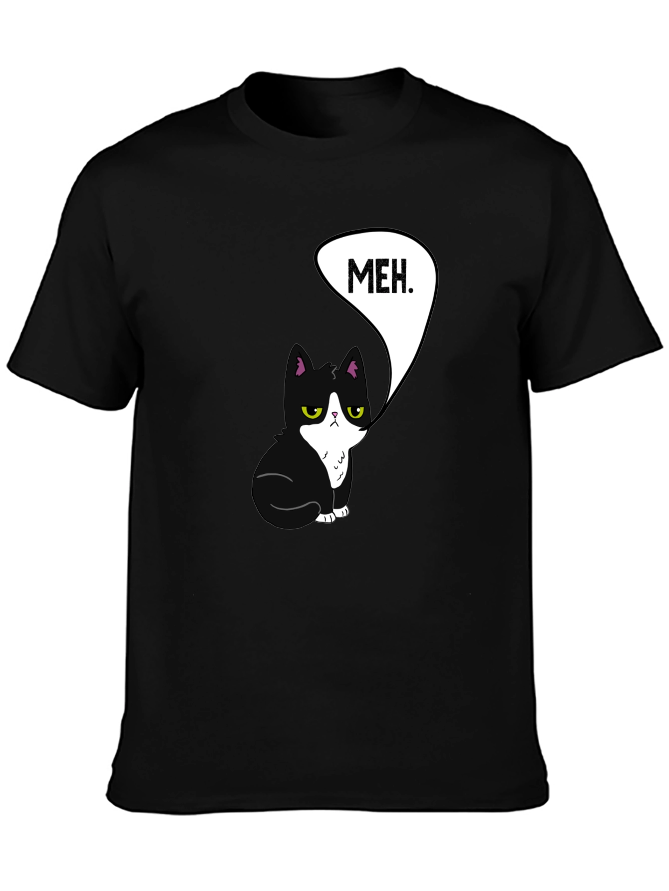 Meh Cat Graphic Tee - Black Cotton T-Shirt