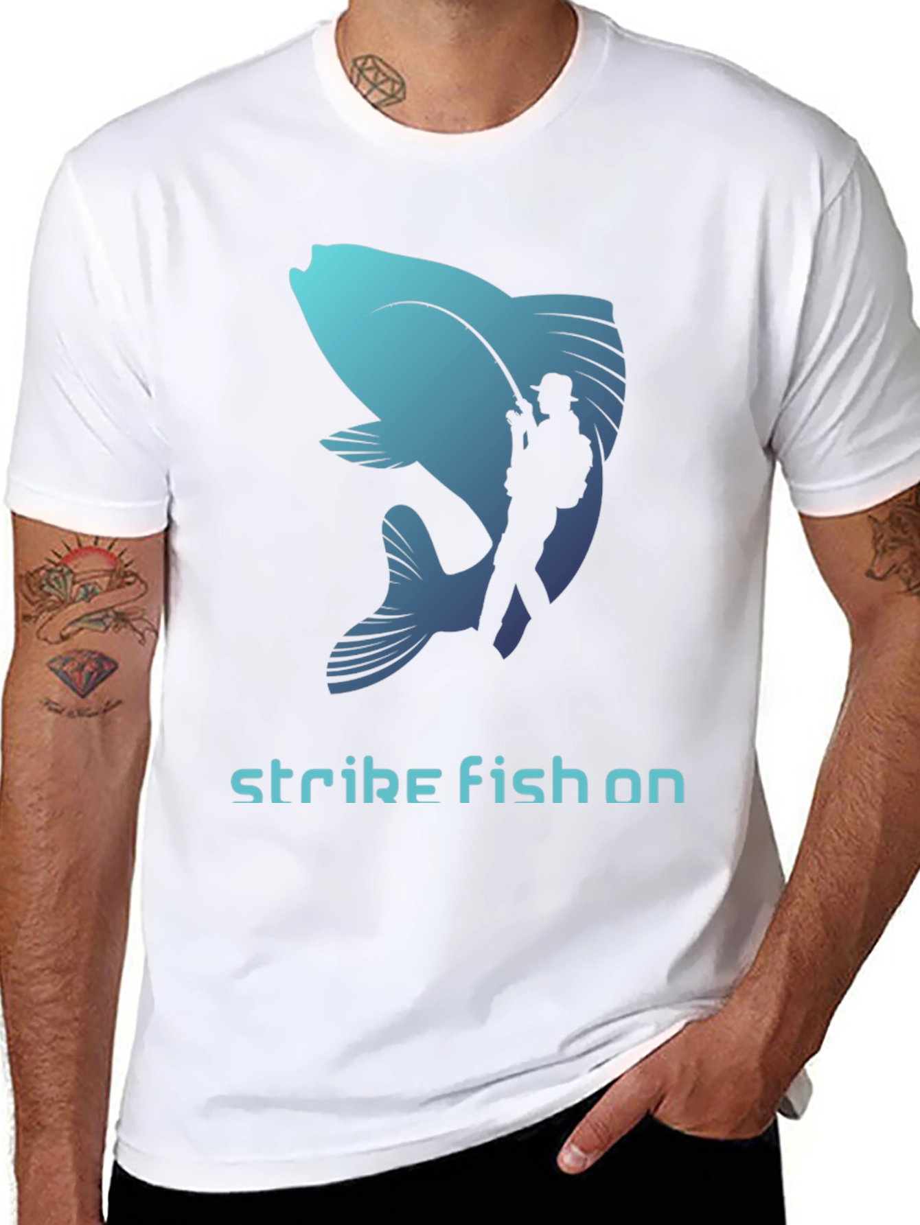 Strike Fish On T-Shirt - Fishing Lover Tee