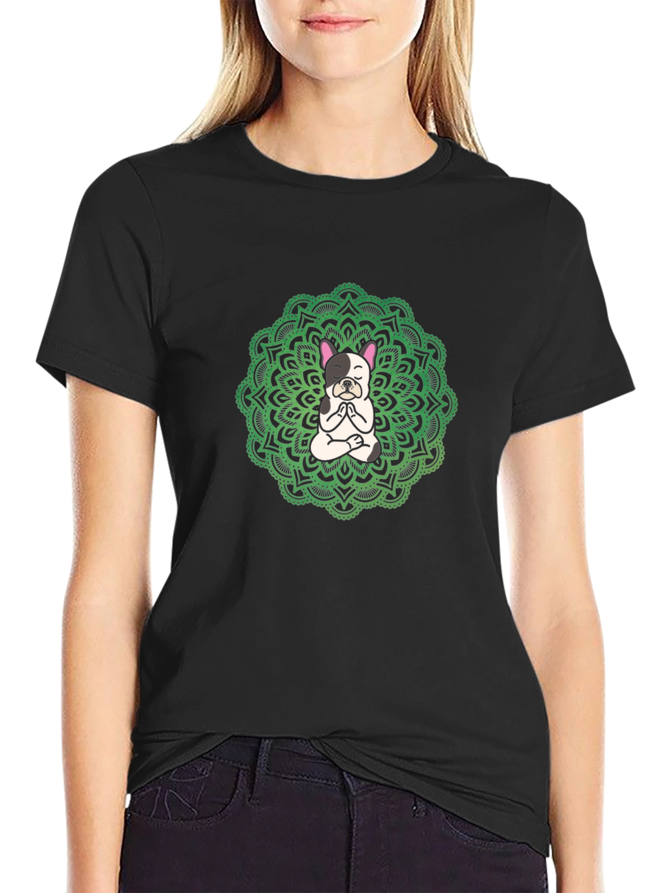 Yoga Dog Mandala Black T-Shirt