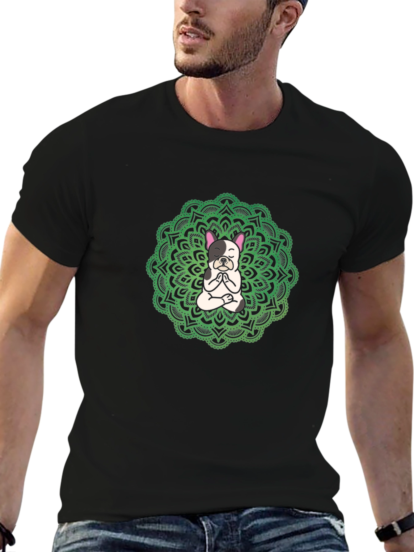Yoga Dog Mandala Black T-Shirt