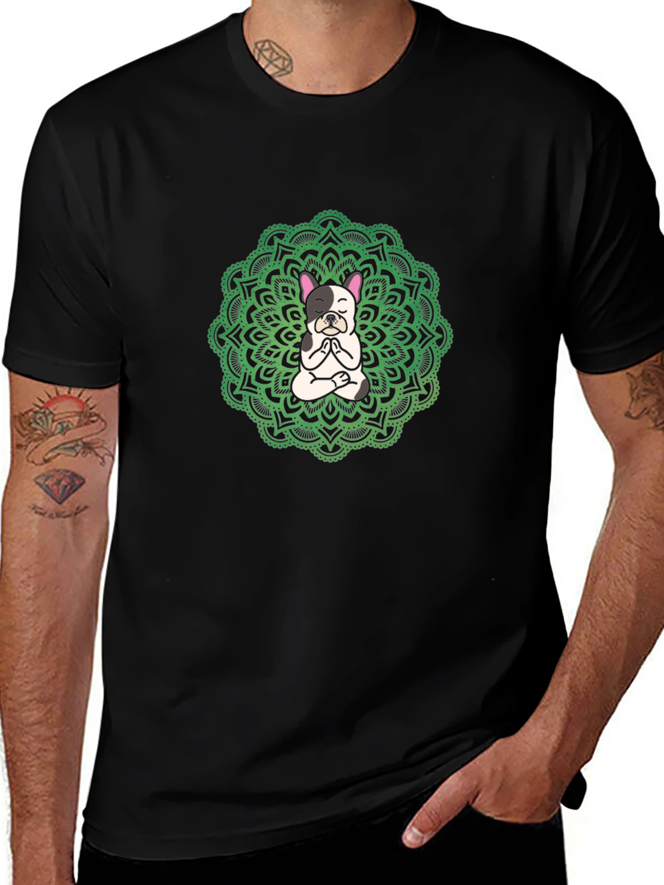 Yoga Dog Mandala Black T-Shirt