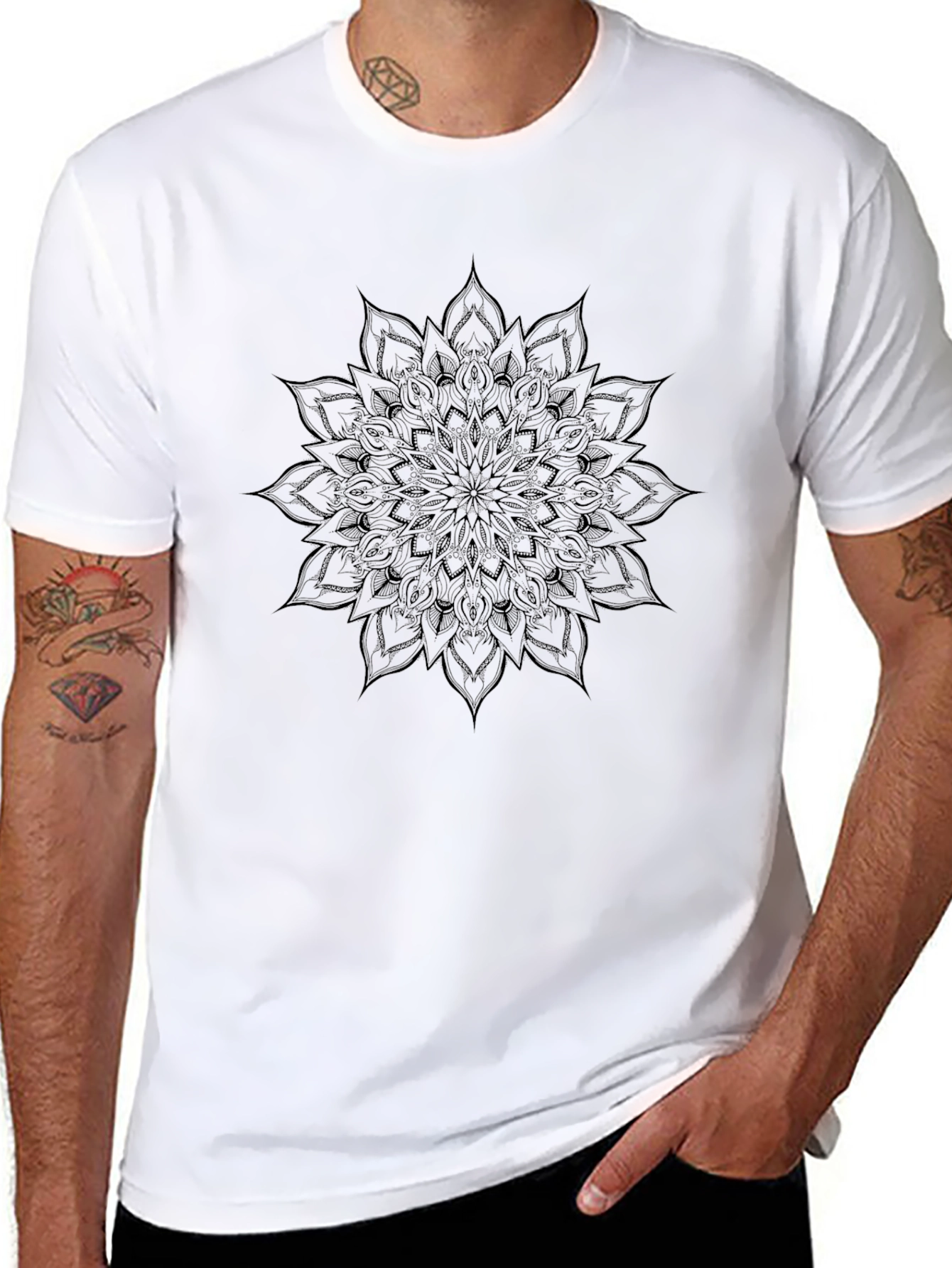 Mens Black Mandala Graphic Tee