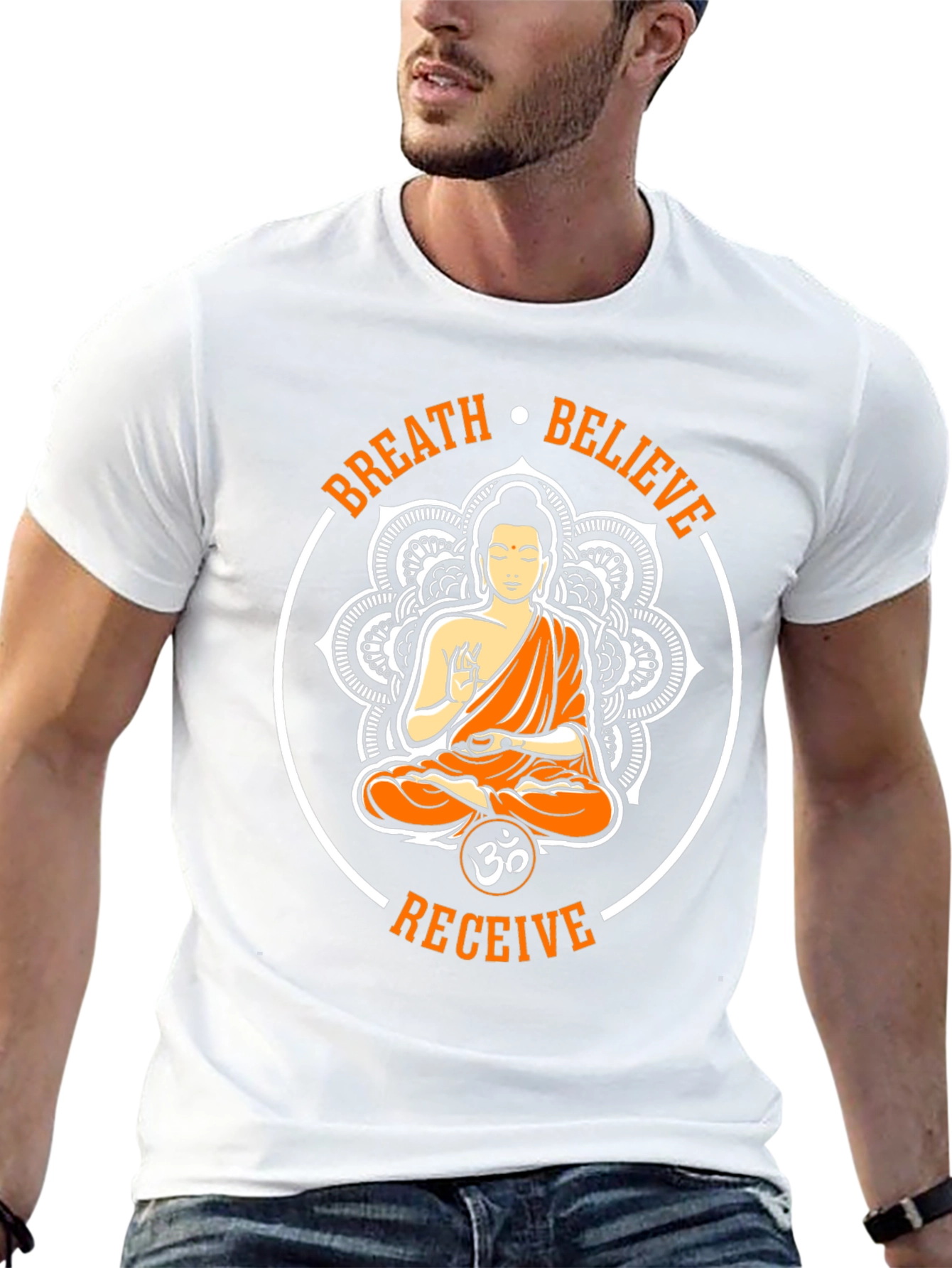 Breath Believe Receive Buddha Graphic T-Shirt