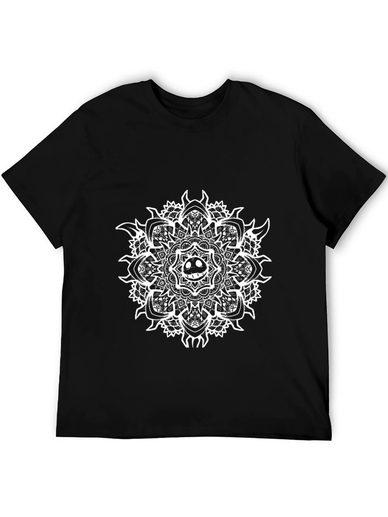 Black T-Shirt with Grin Mandala Design