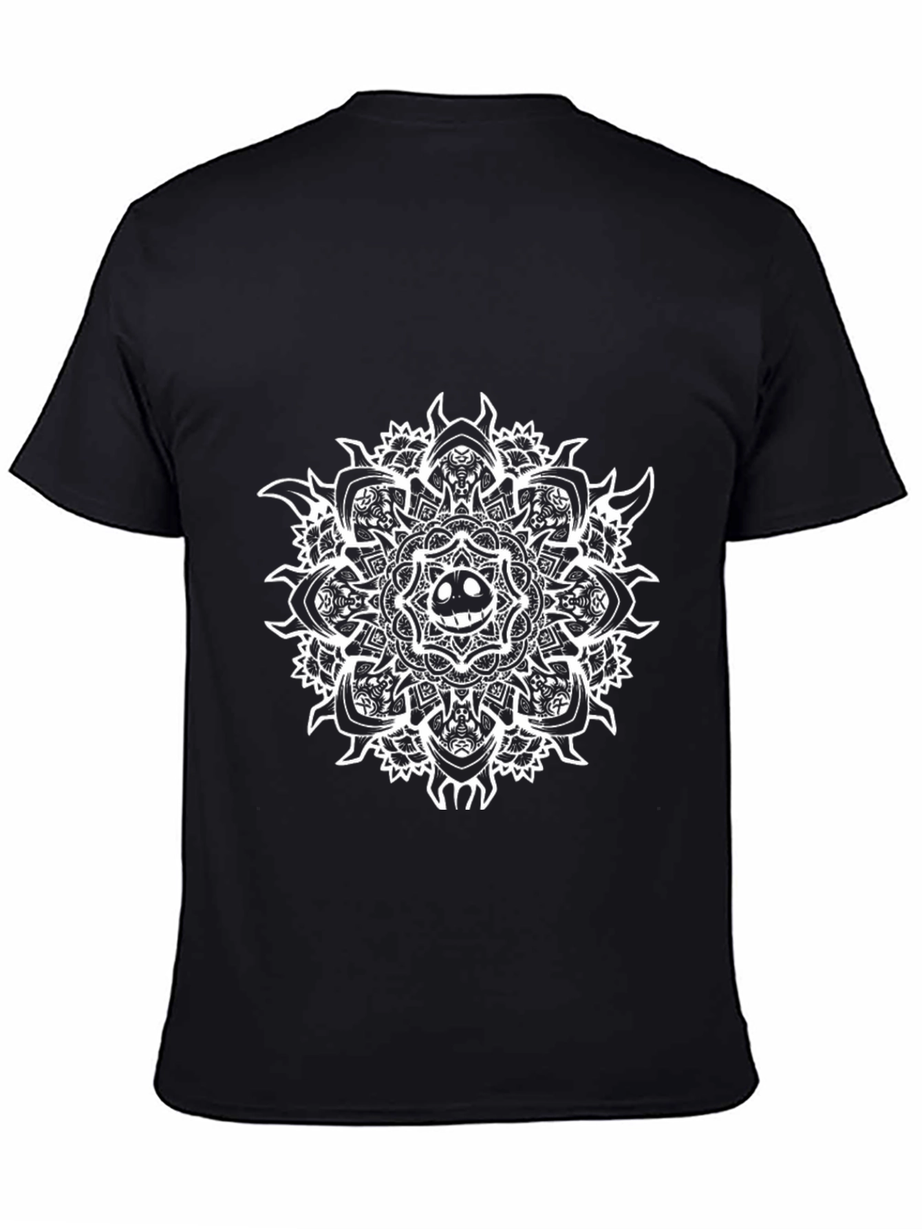 Black T-Shirt with Grin Mandala Design