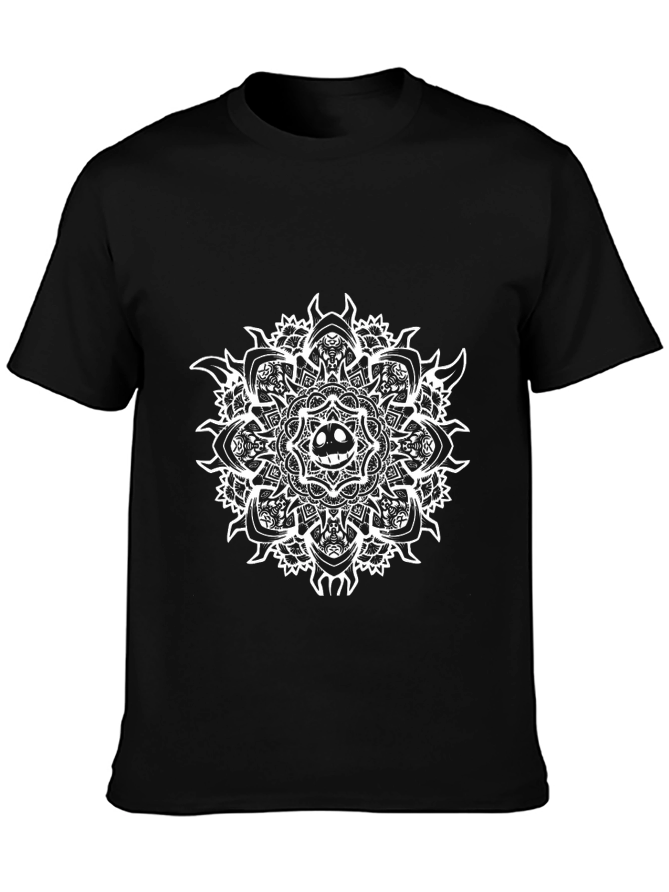 Black T-Shirt with Grin Mandala Design