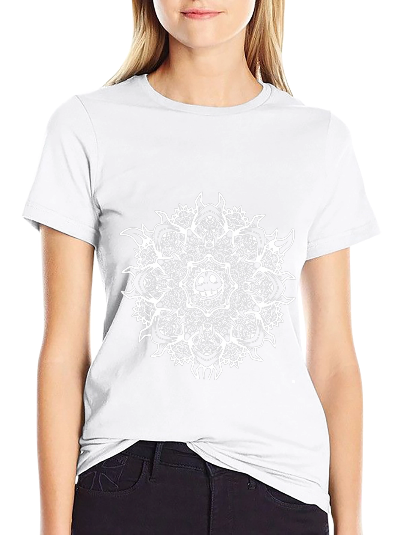 Black T-Shirt with Grin Mandala Design