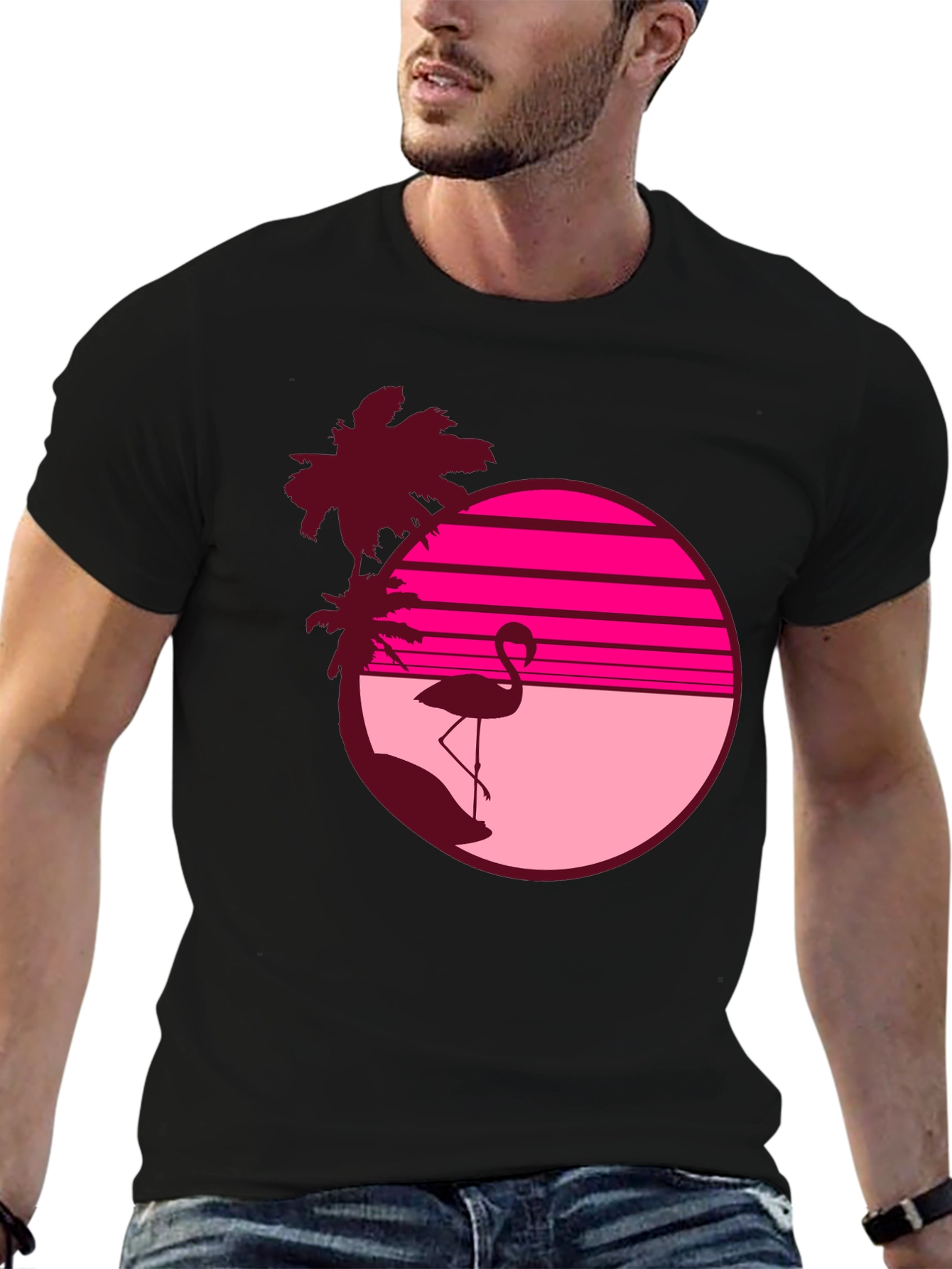 Retro Flamingo T-Shirt - Sunset Beach Design