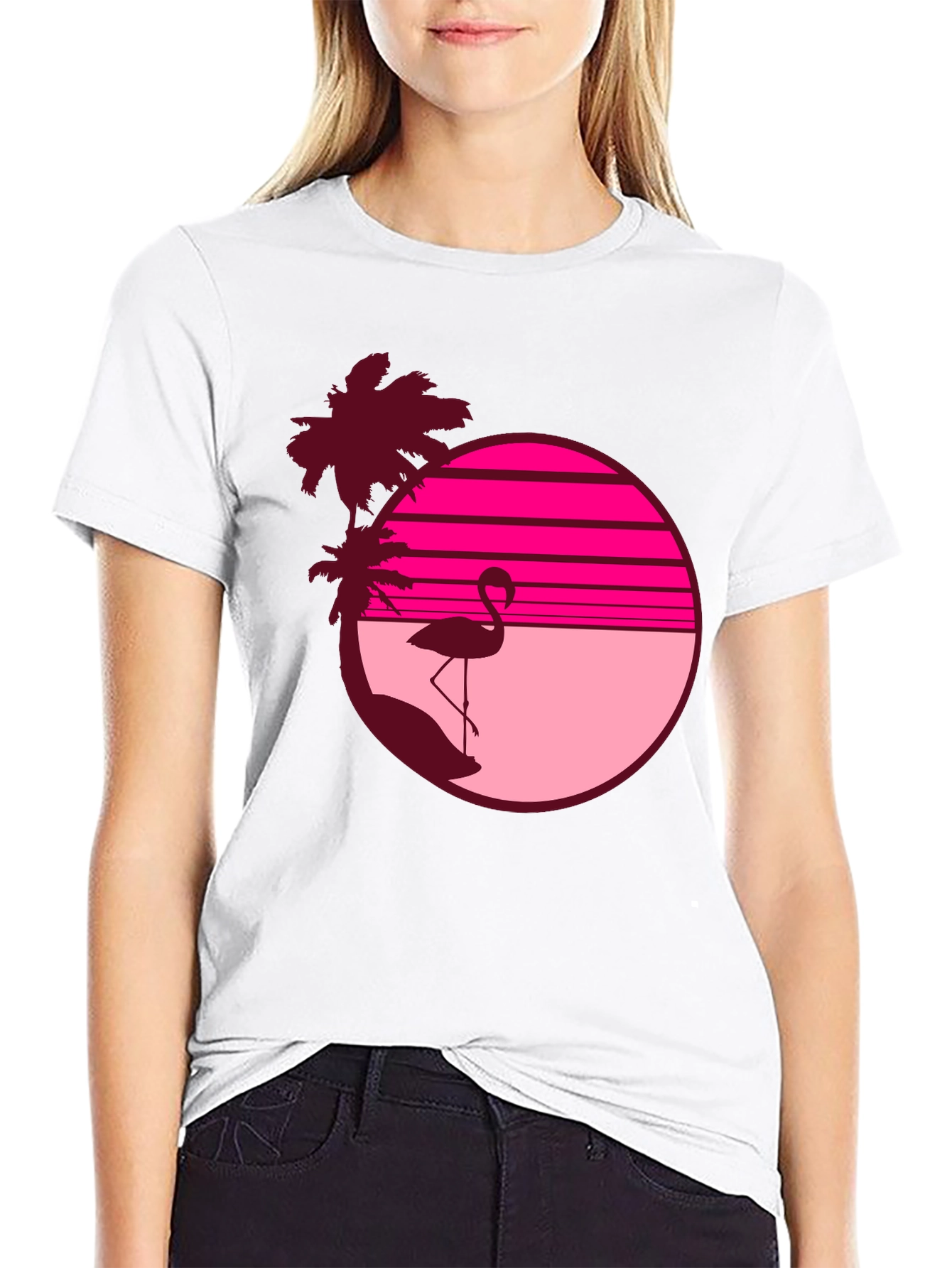 Retro Flamingo T-Shirt - Sunset Beach Design
