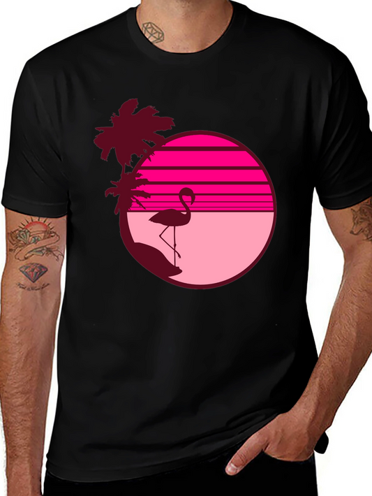 Retro Flamingo T-Shirt - Sunset Beach Design