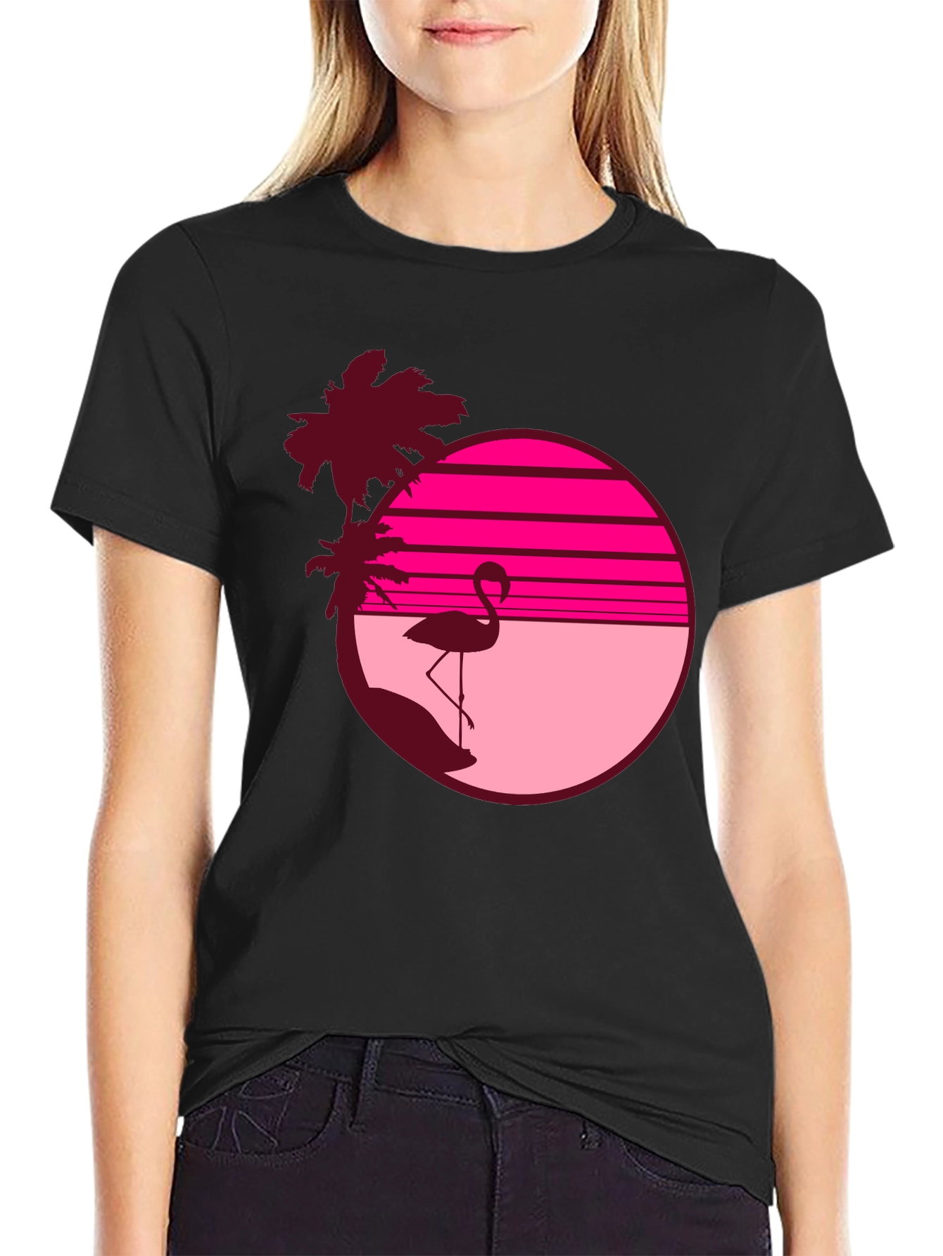 Retro Flamingo T-Shirt - Sunset Beach Design