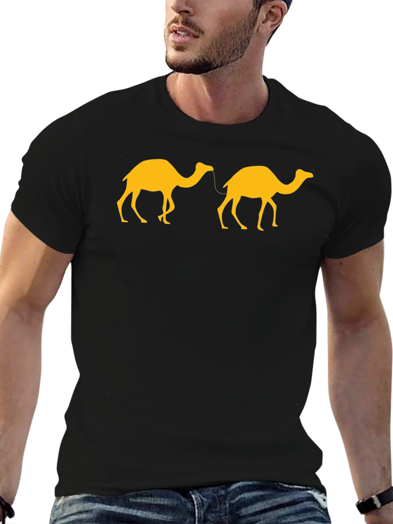 Two Camels Graphic Tee - Black Casual T-Shirt