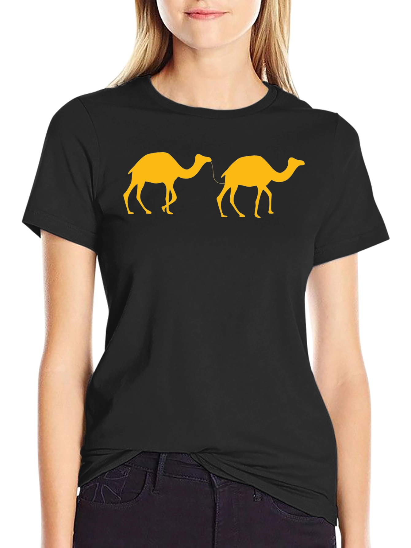Two Camels Graphic Tee - Black Casual T-Shirt