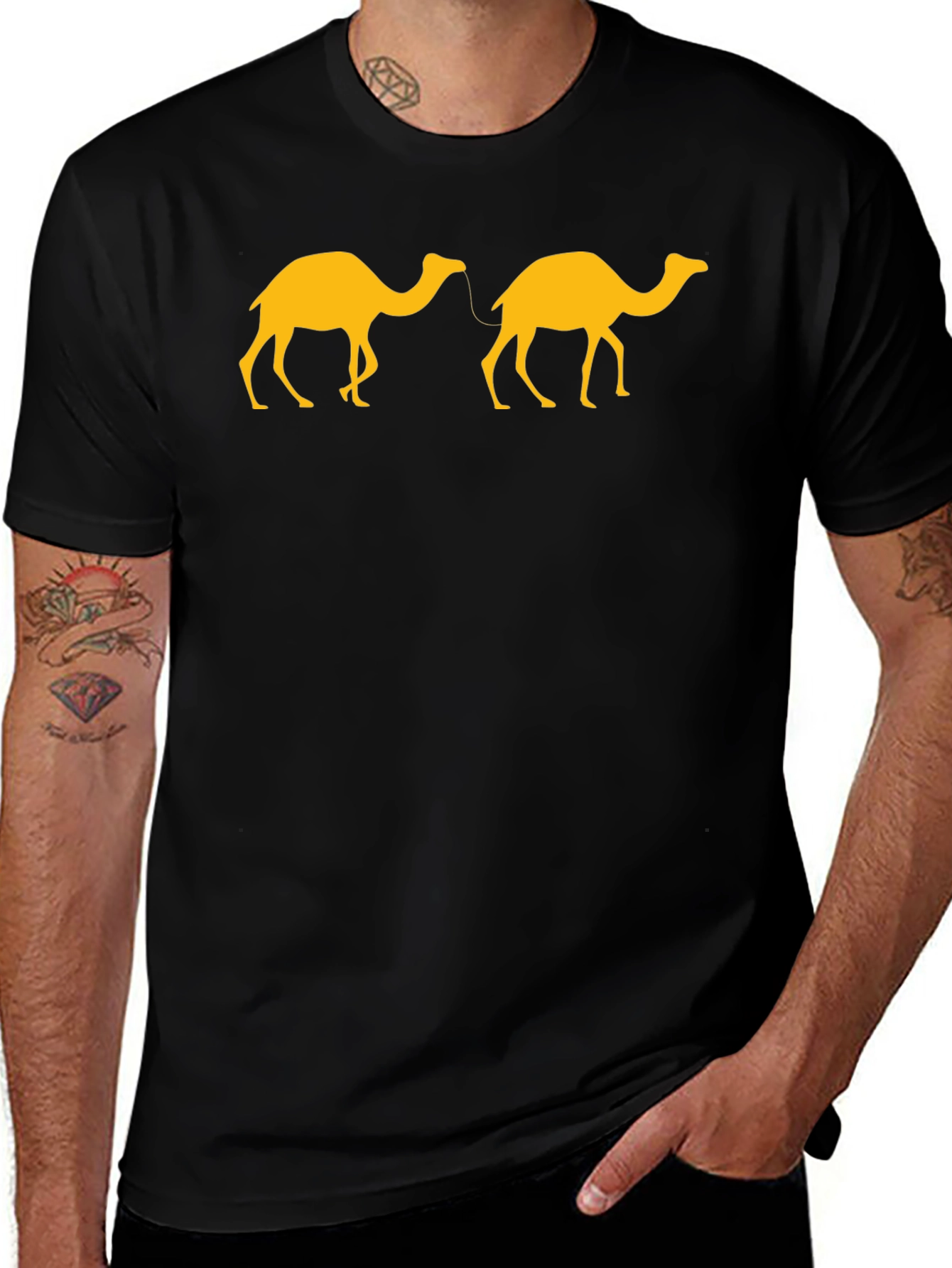Two Camels Graphic Tee - Black Casual T-Shirt