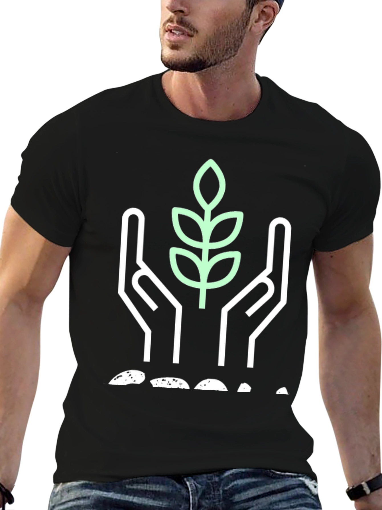 Eco-Friendly Black T-Shirt with Plant Graphic