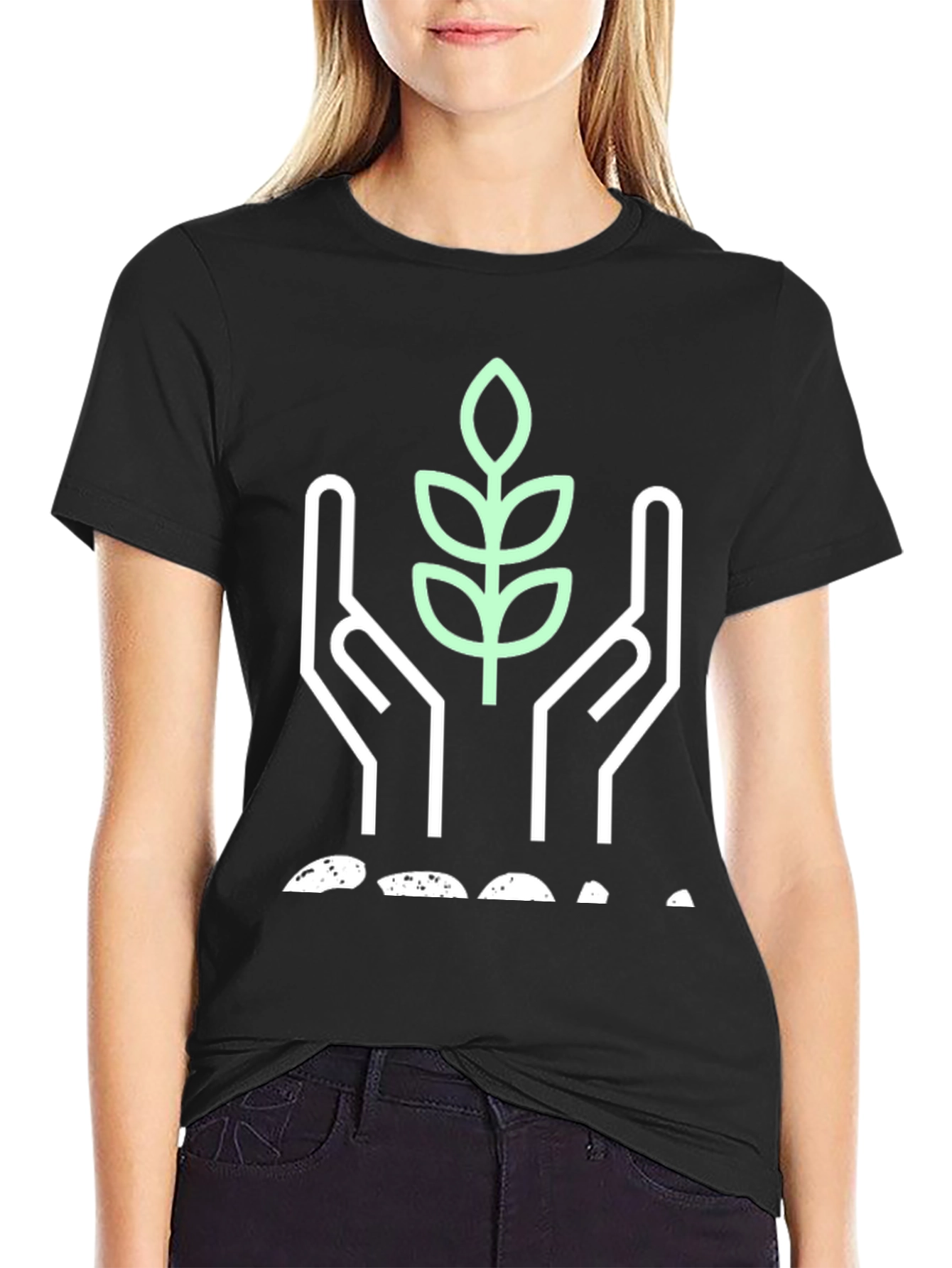 Eco-Friendly Black T-Shirt with Plant Graphic