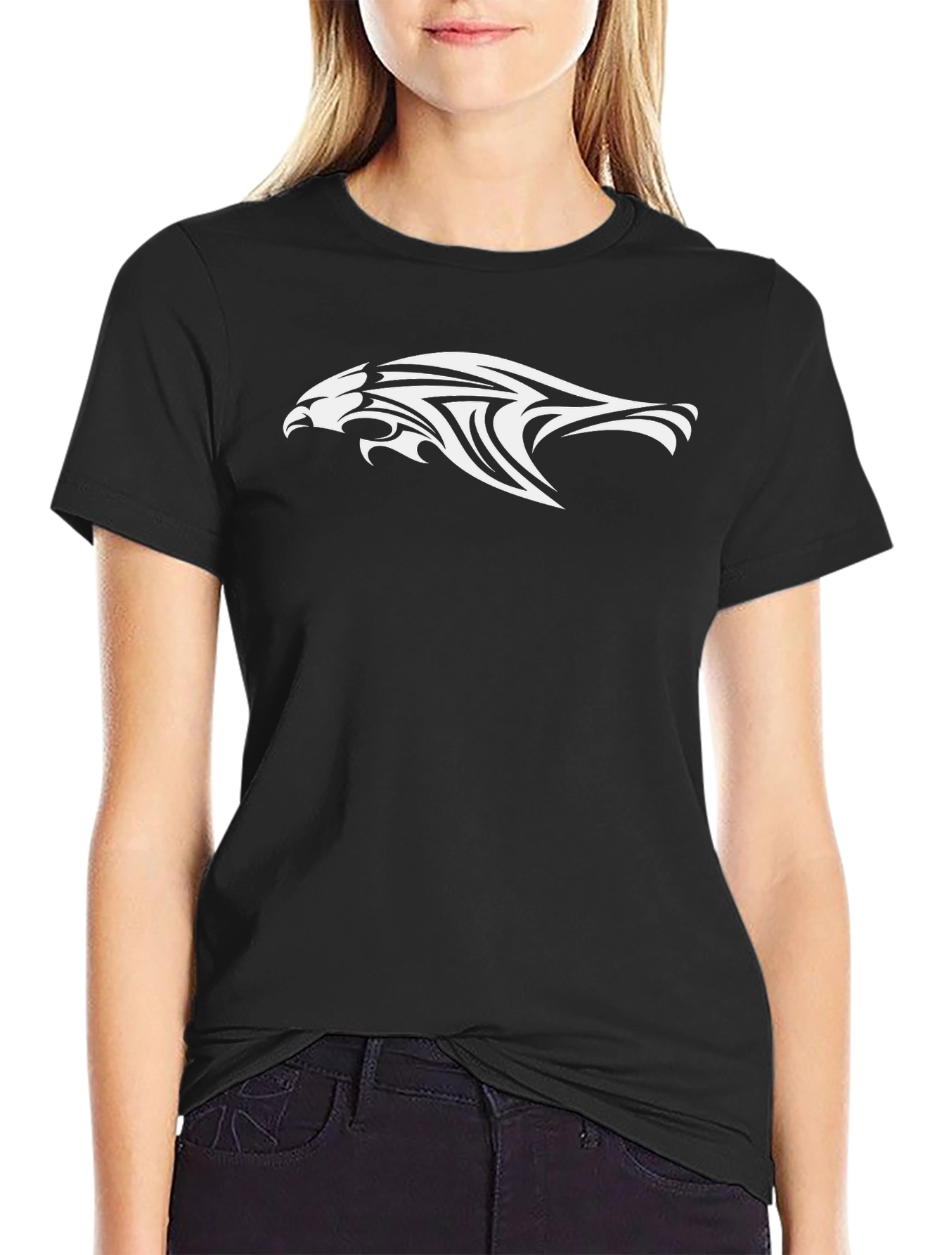 Mens Black T-Shirt with Eagle Tribal Design