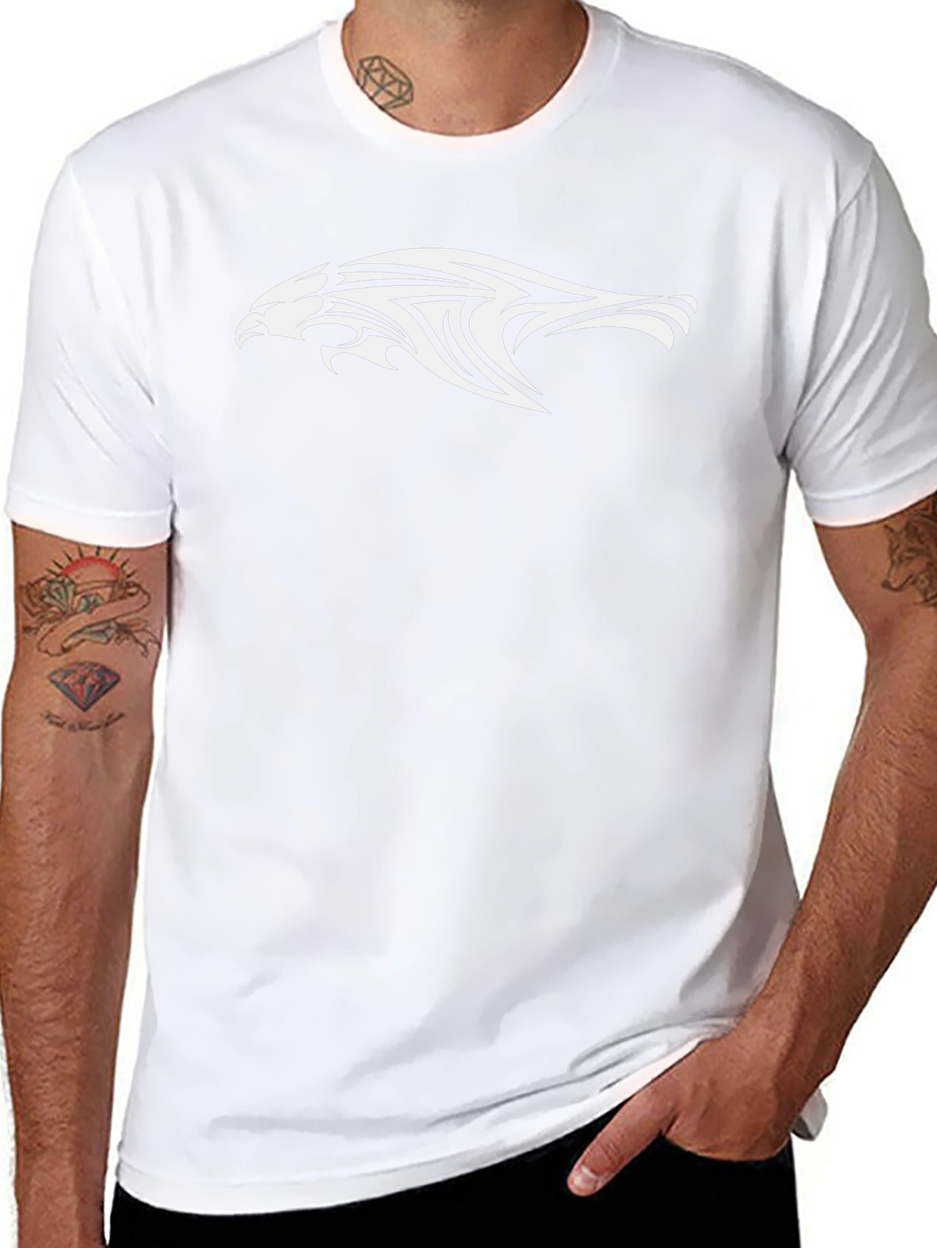 Mens Black T-Shirt with Eagle Tribal Design