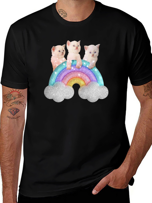 Cute Kitten Rainbow Graphic Tee - Black Unisex T-Shirt