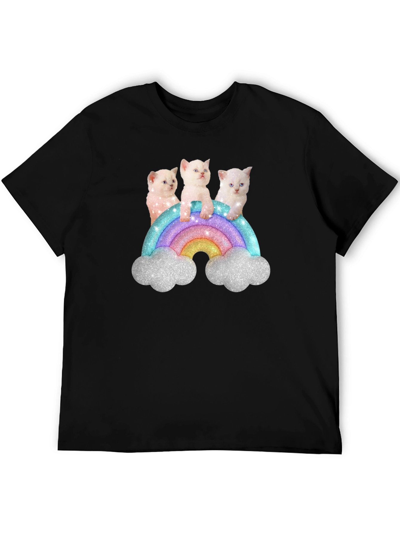 Cute Kitten Rainbow Graphic Tee - Black Unisex T-Shirt