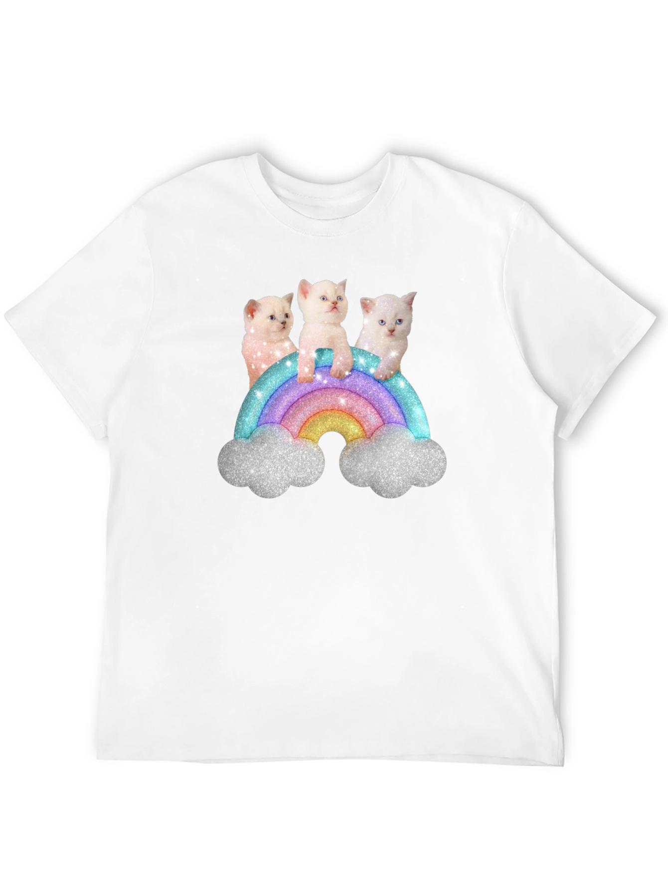 Cute Kitten Rainbow Graphic Tee - Black Unisex T-Shirt
