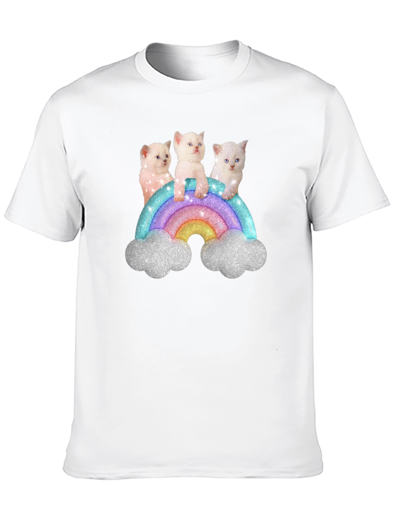 Cute Kitten Rainbow Graphic Tee - Black Unisex T-Shirt