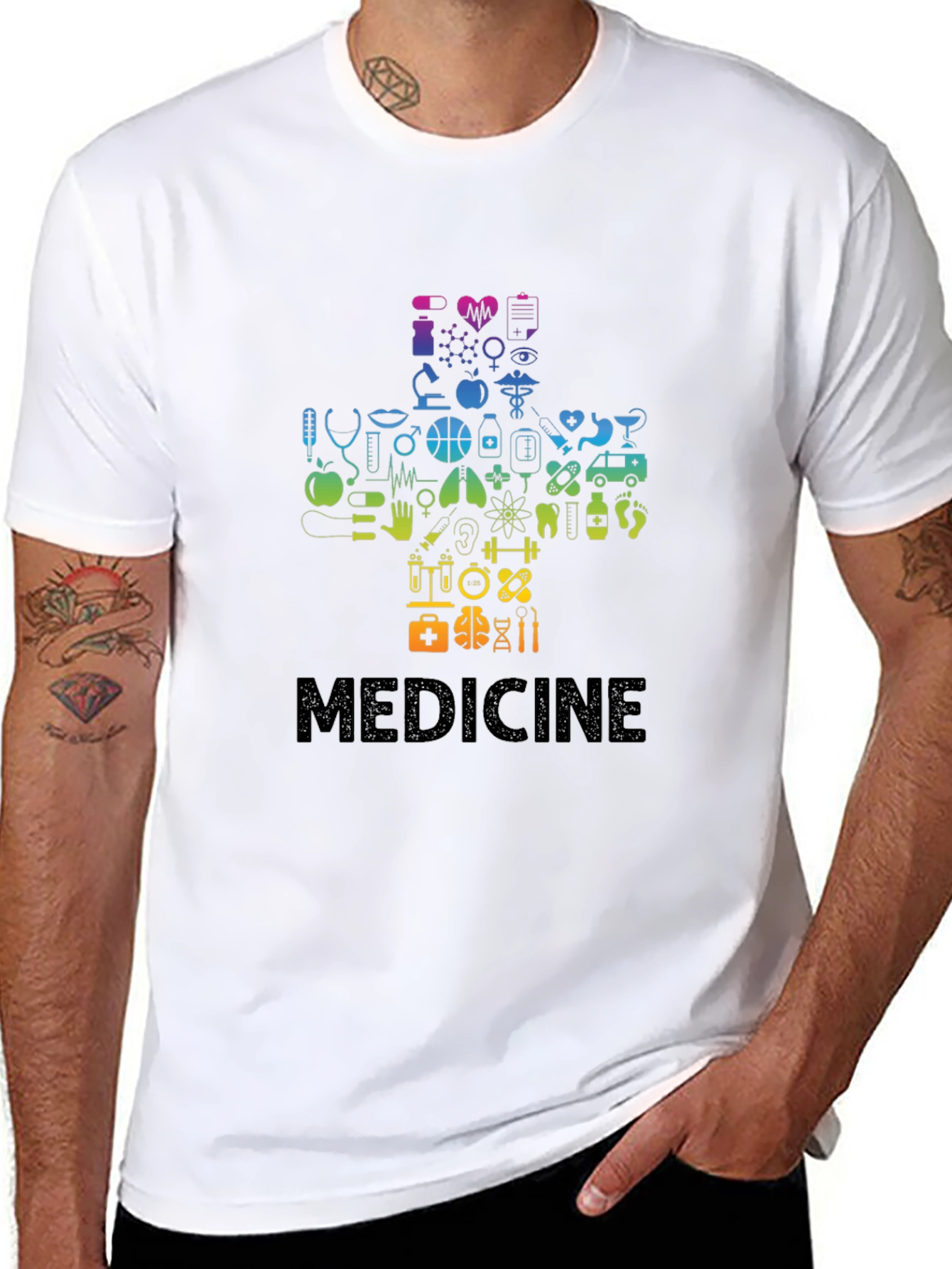 Medical Symbol Graphic Tee - Black Cotton Blend T-Shirt