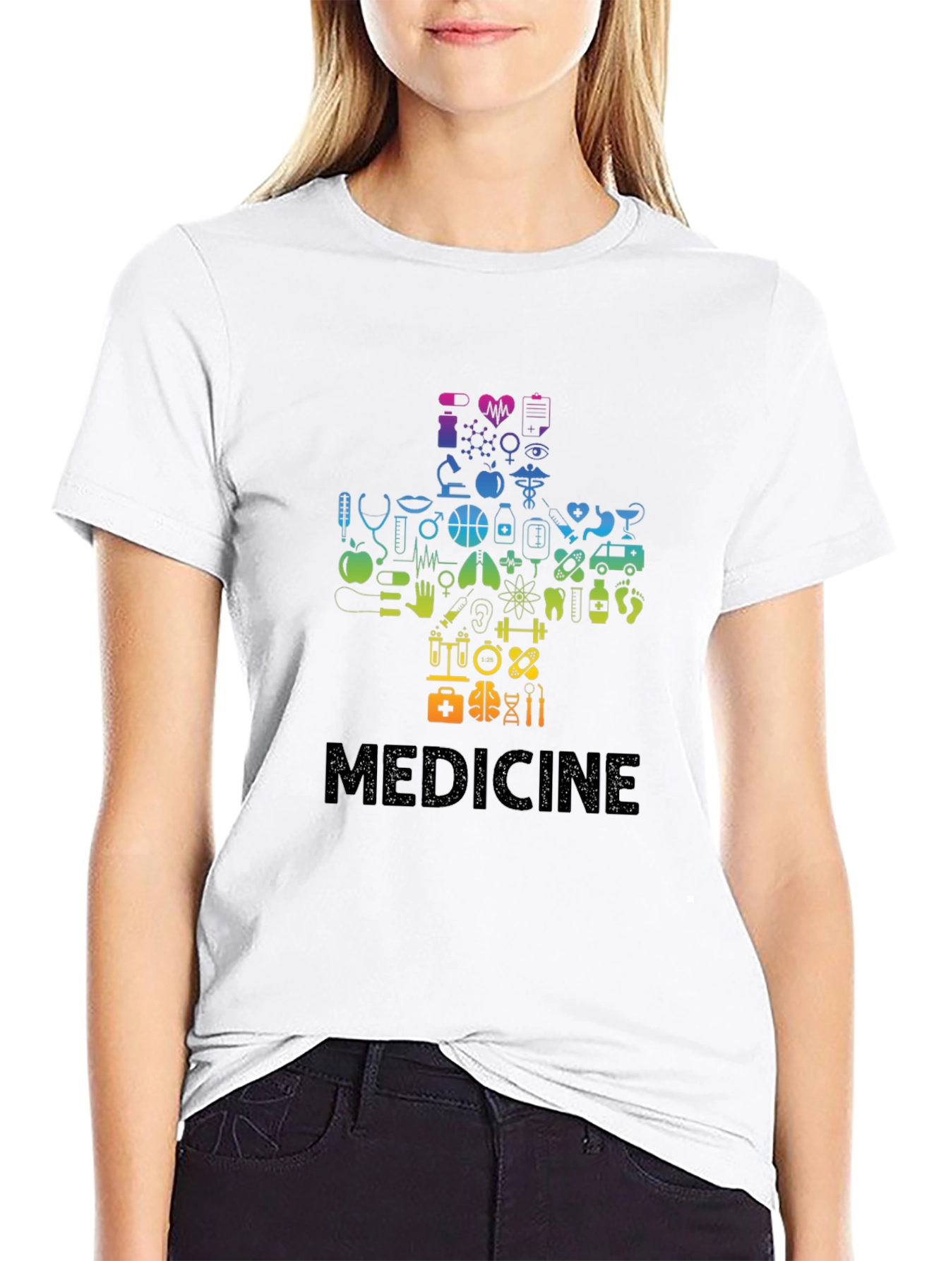 Medical Symbol Graphic Tee - Black Cotton Blend T-Shirt