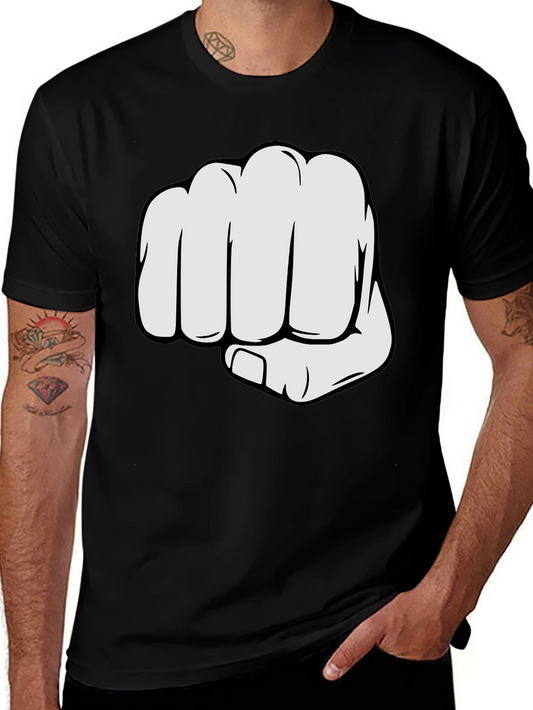 Fist Bump Graphic Tee - Black Crew Neck Cotton T-Shirt