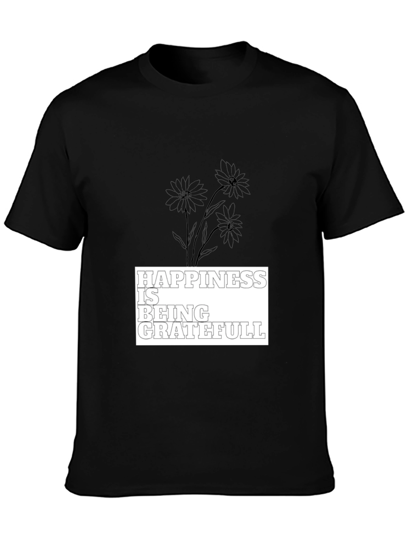 Happiness is Being Grateful Black Graphic Tee