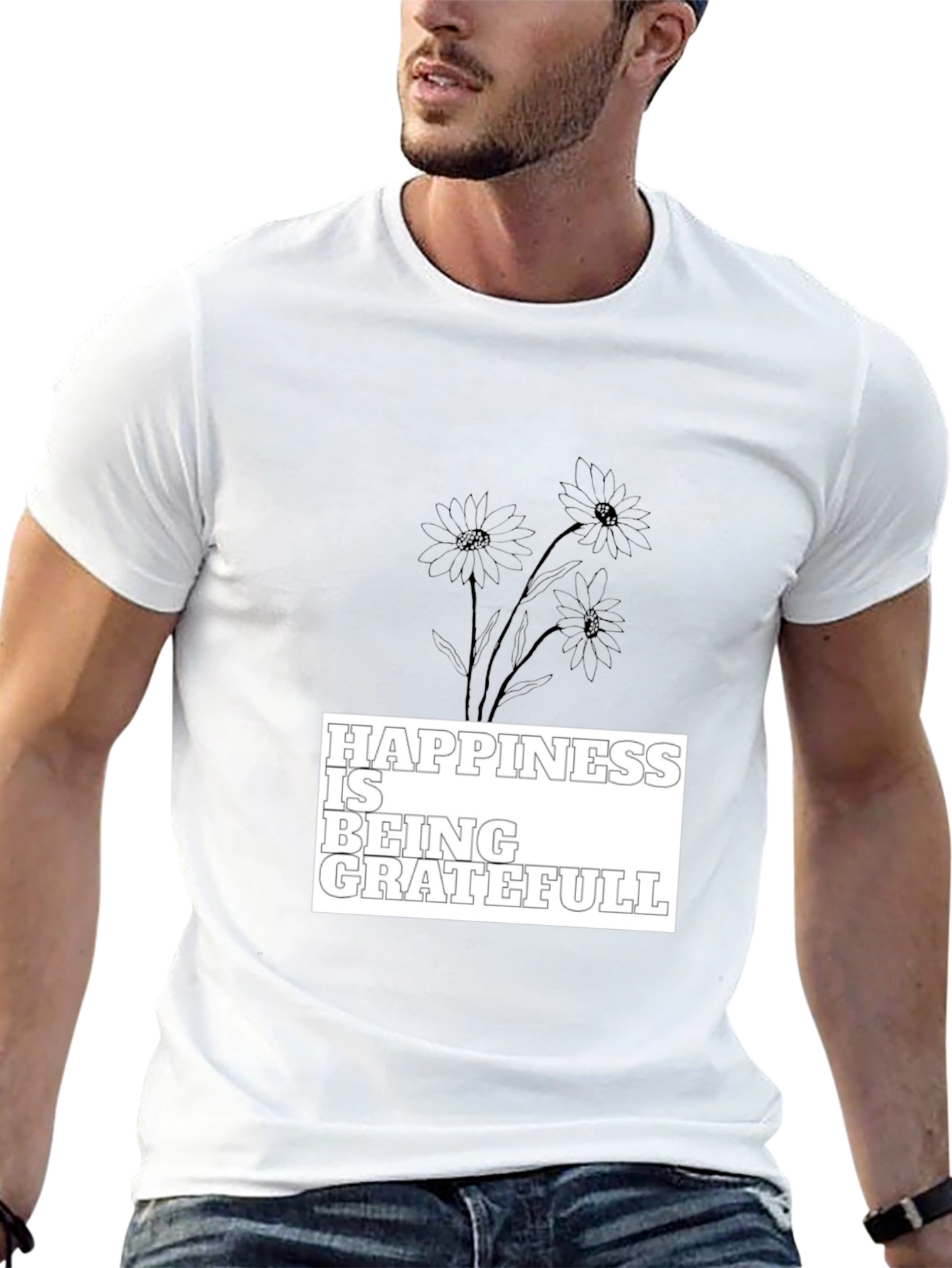 Happiness is Being Grateful Black Graphic Tee