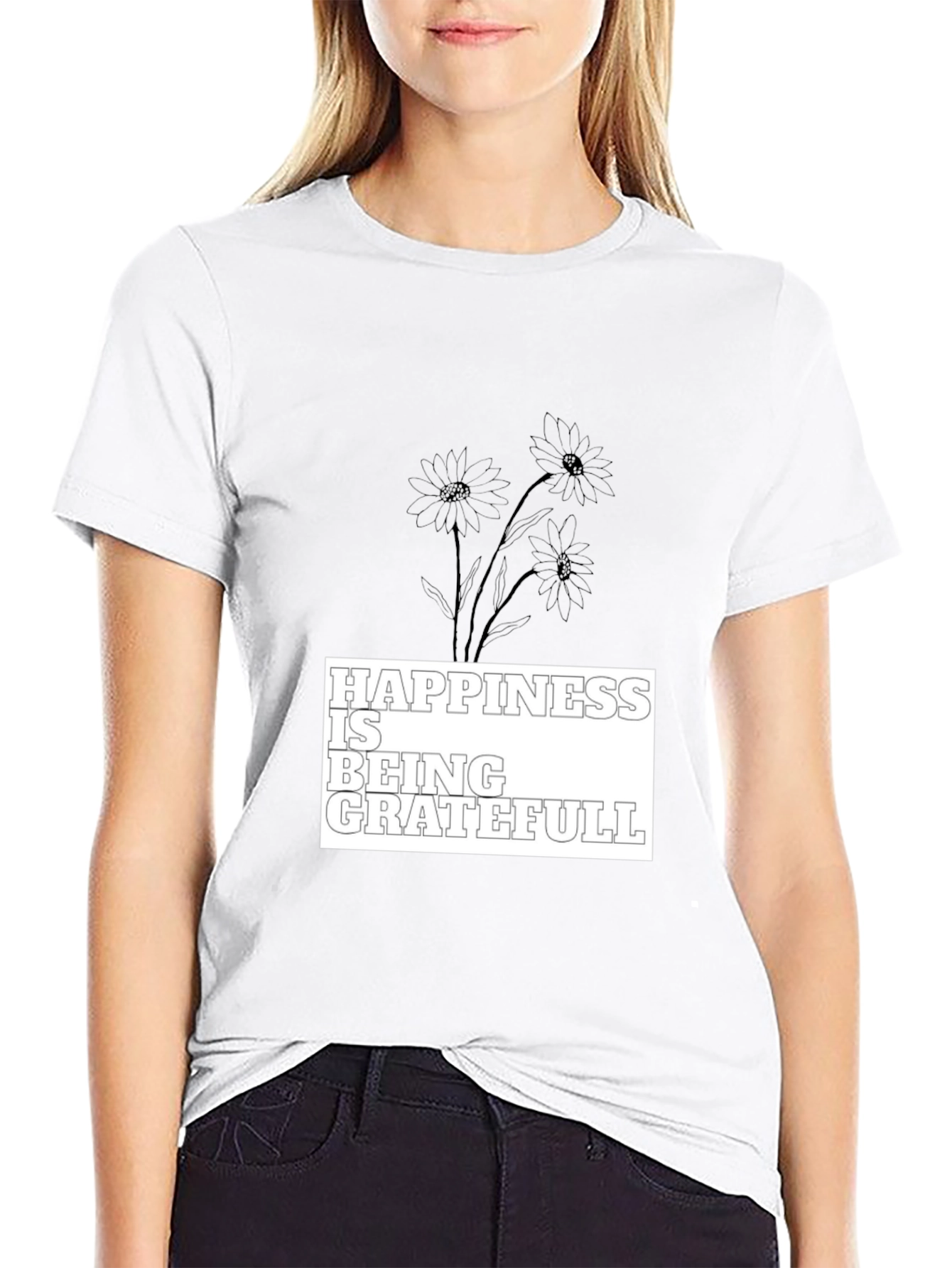 Happiness is Being Grateful Black Graphic Tee