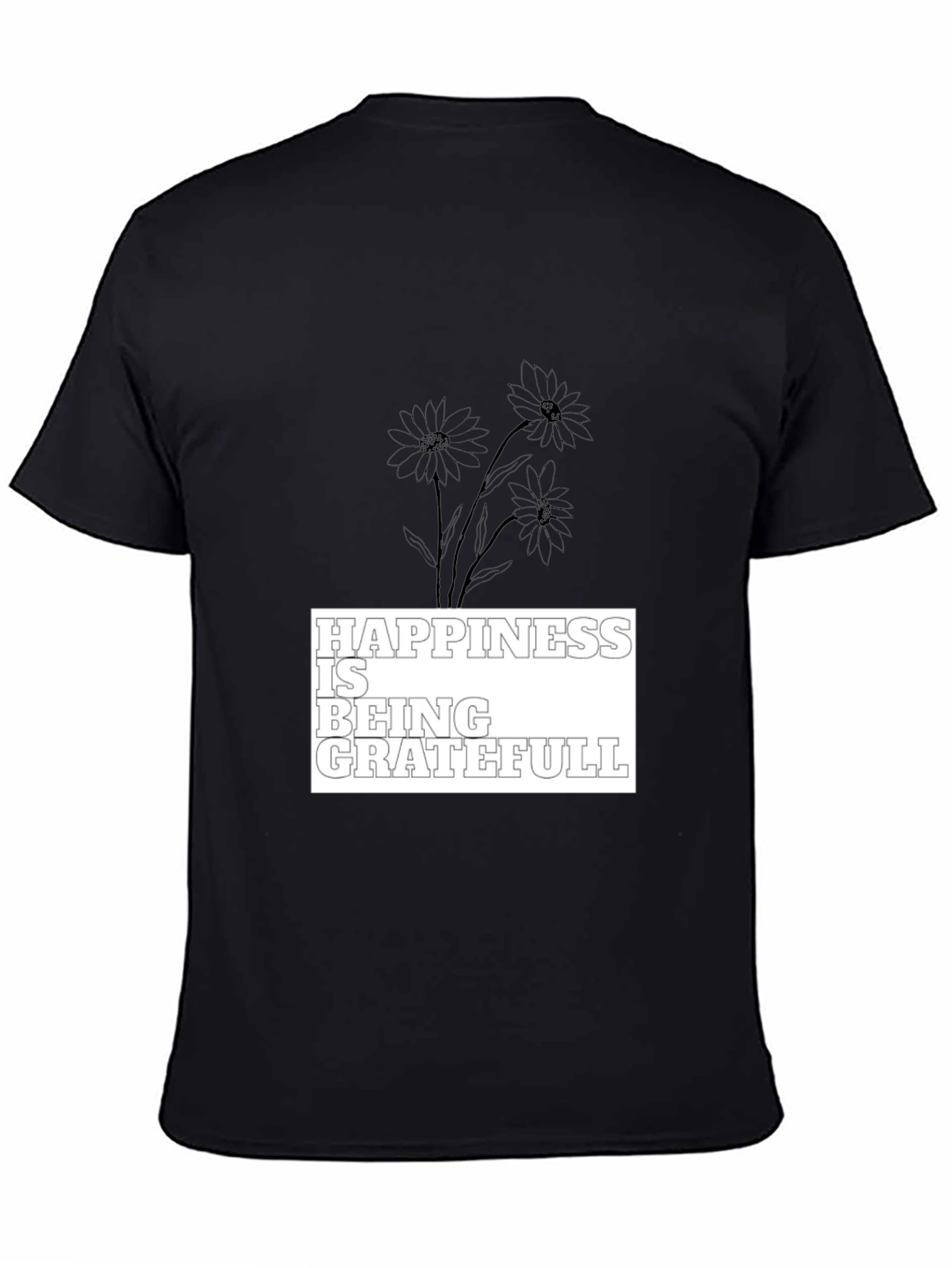 Happiness is Being Grateful Black Graphic Tee
