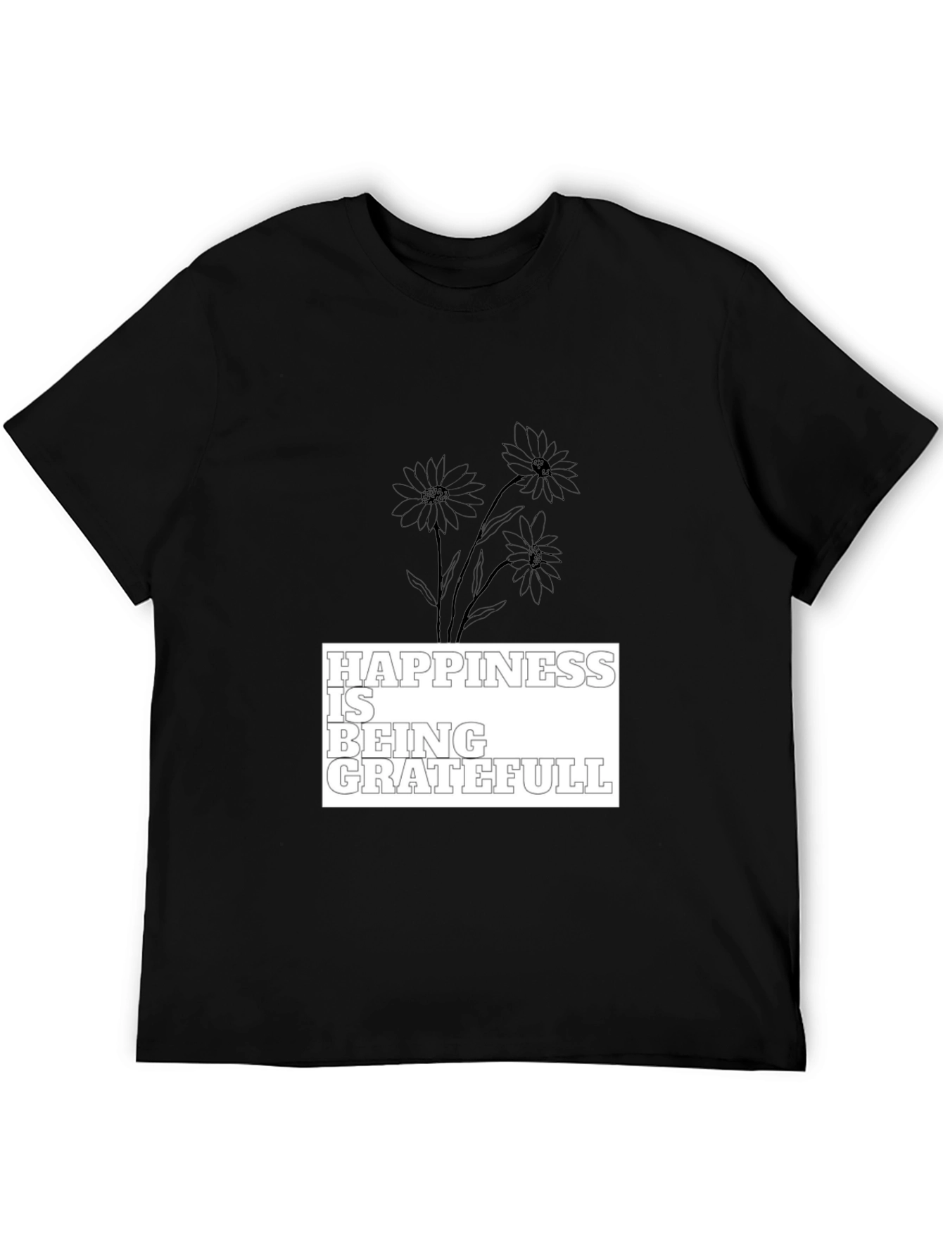 Happiness is Being Grateful Black Graphic Tee
