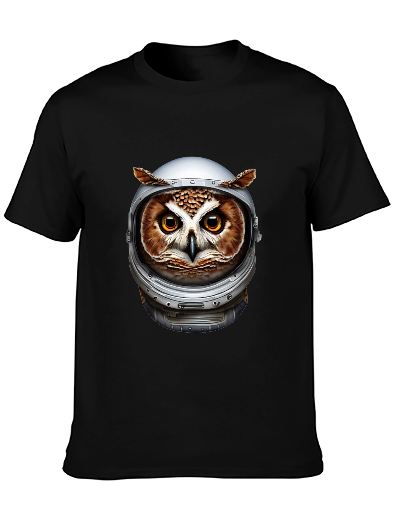 Owl Astronaut Graphic Black T-Shirt