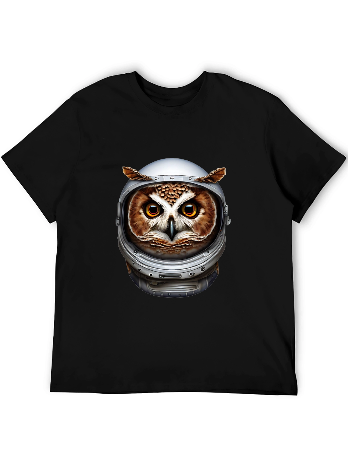 Owl Astronaut Graphic Black T-Shirt