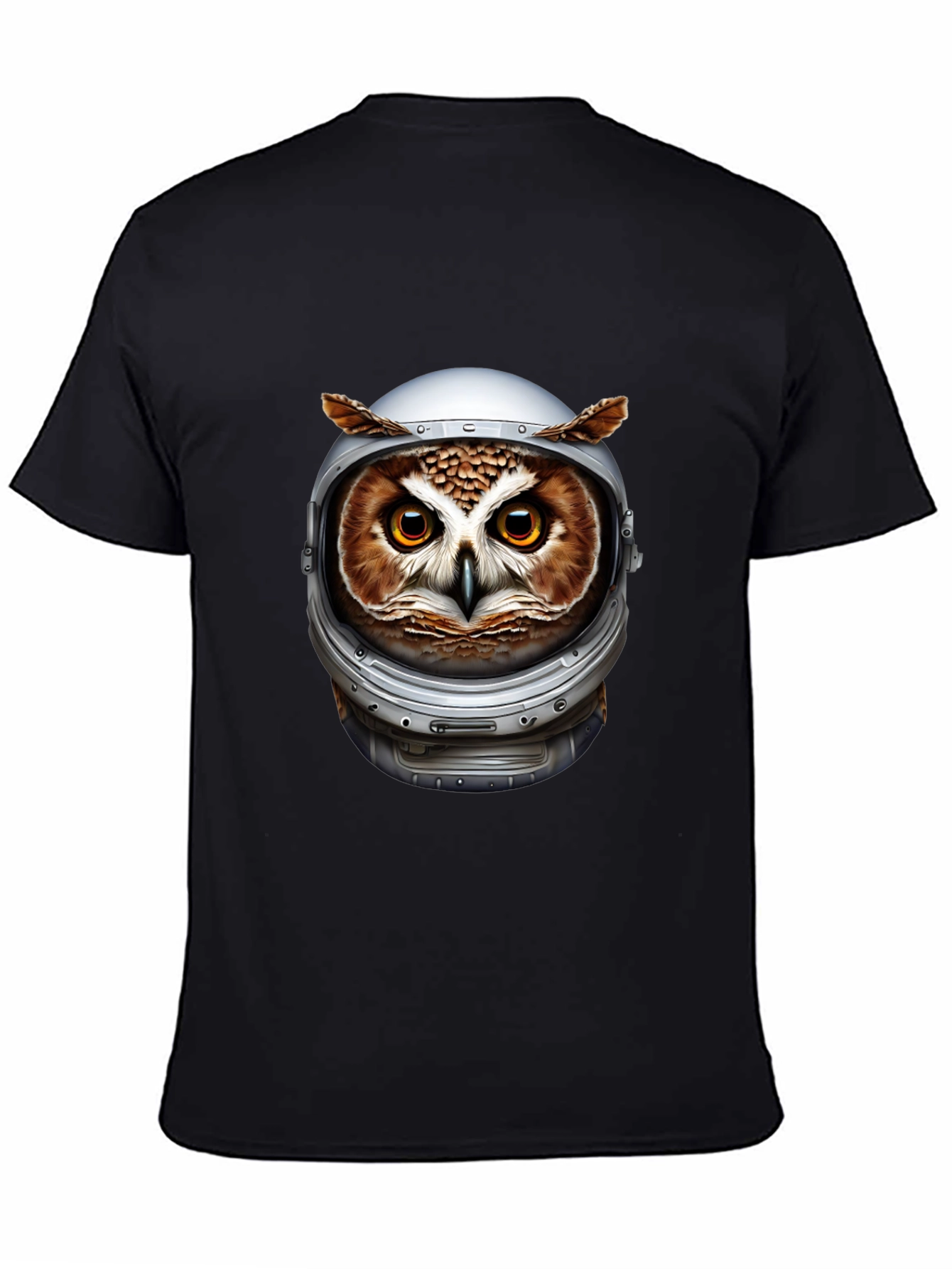 Owl Astronaut Graphic Black T-Shirt