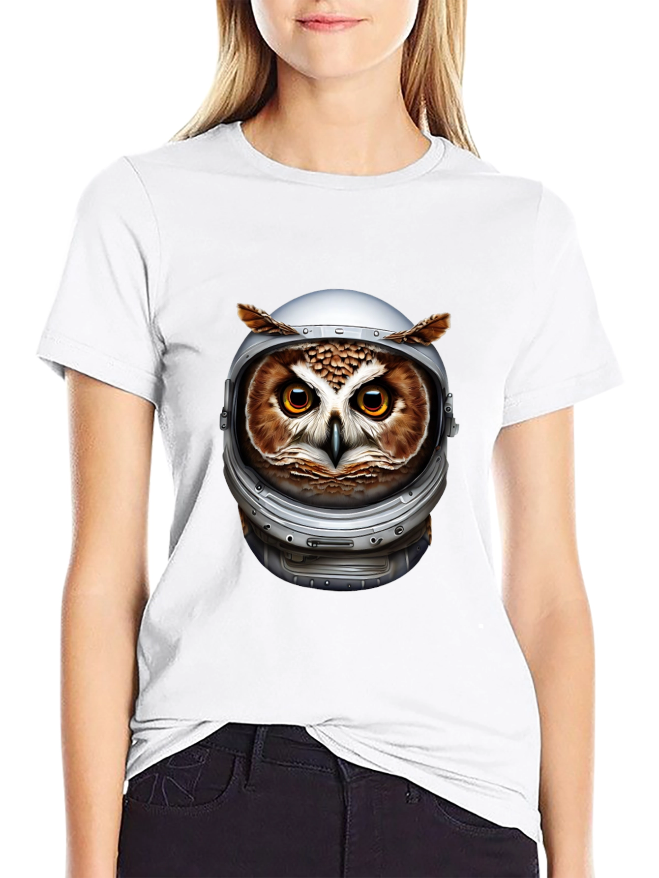 Owl Astronaut Graphic Black T-Shirt