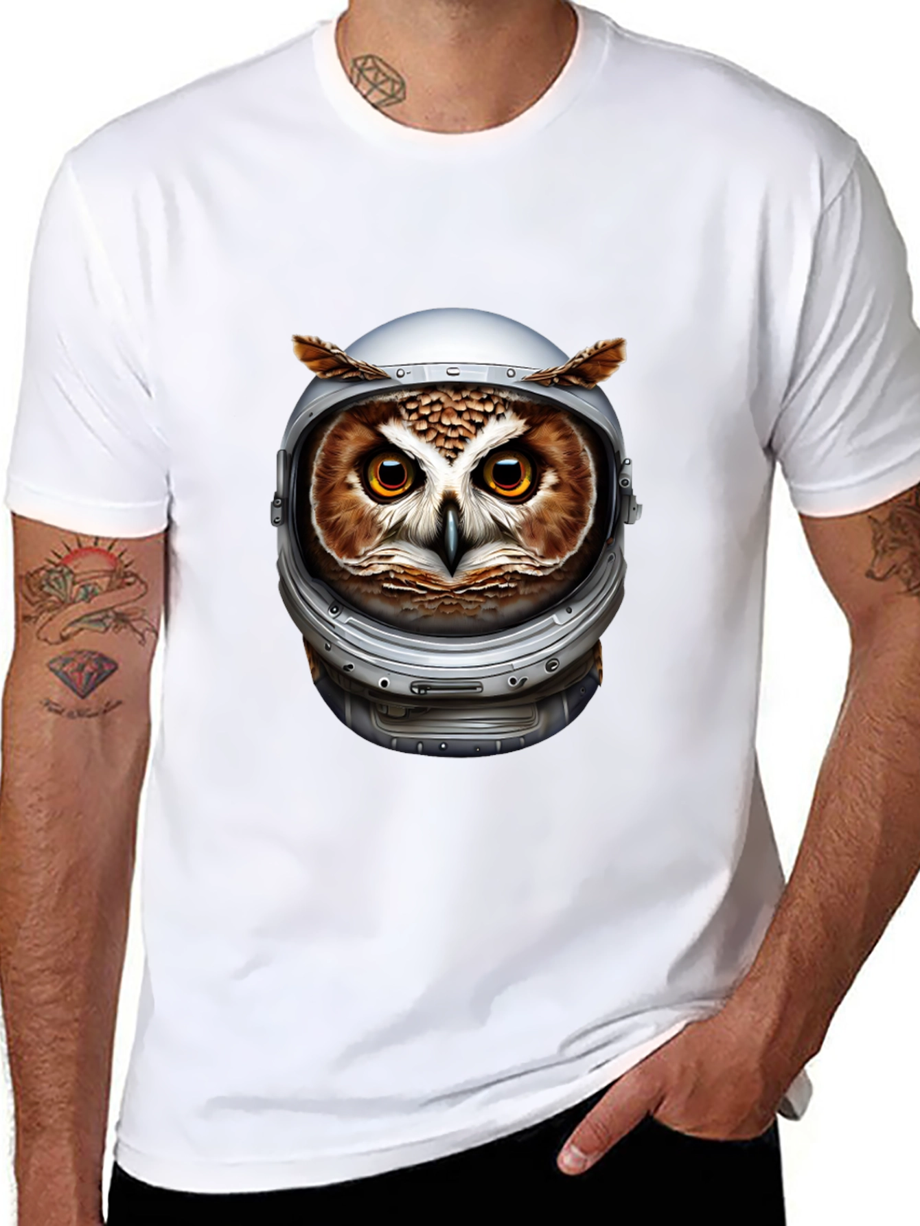 Owl Astronaut Graphic Black T-Shirt