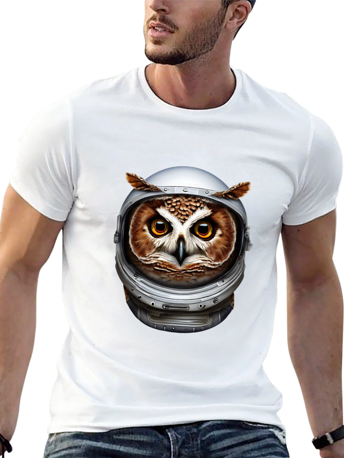 Owl Astronaut Graphic Black T-Shirt