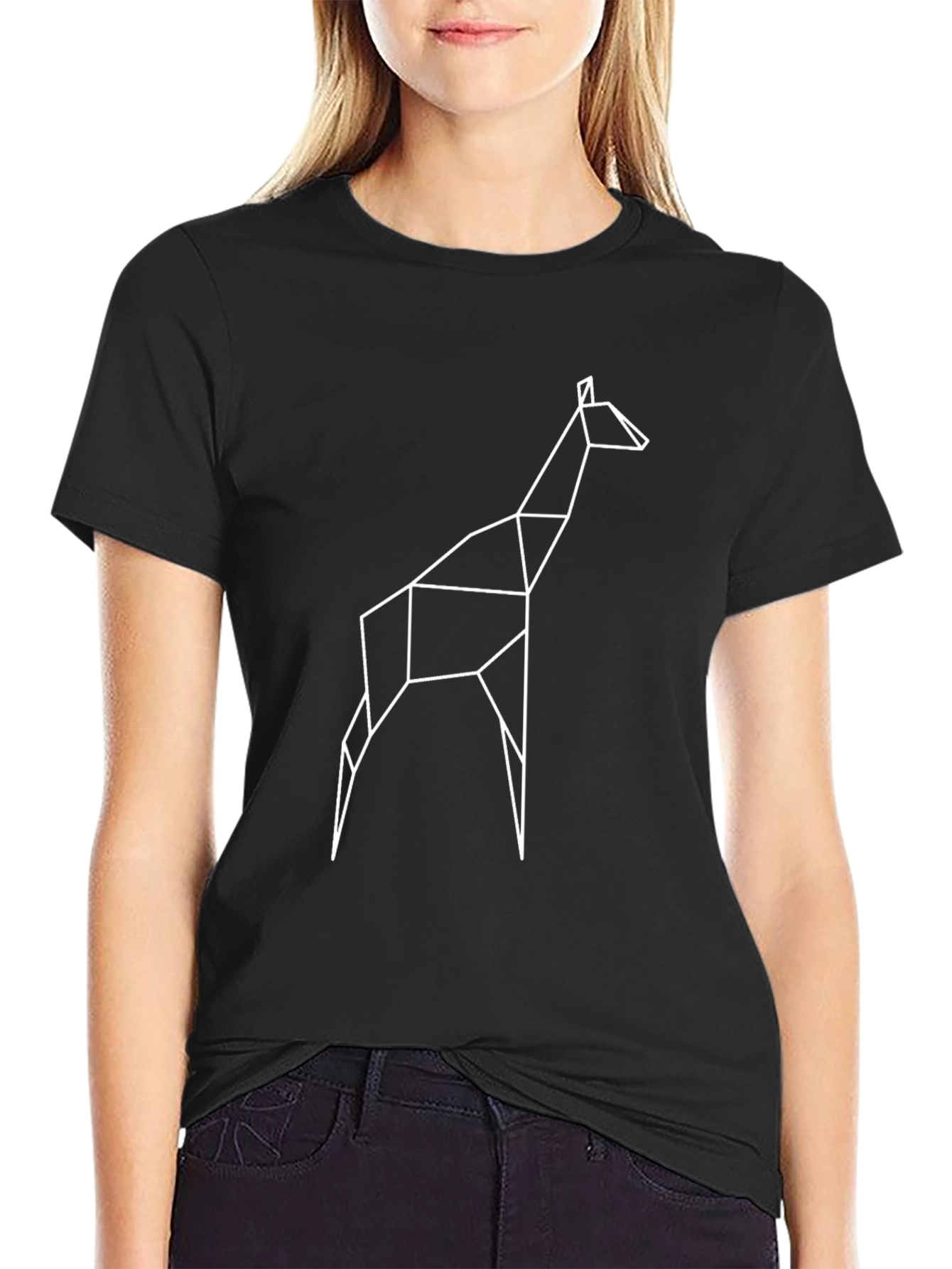 Geometric Giraffe Tee - Modern Black Graphic T-Shirt
