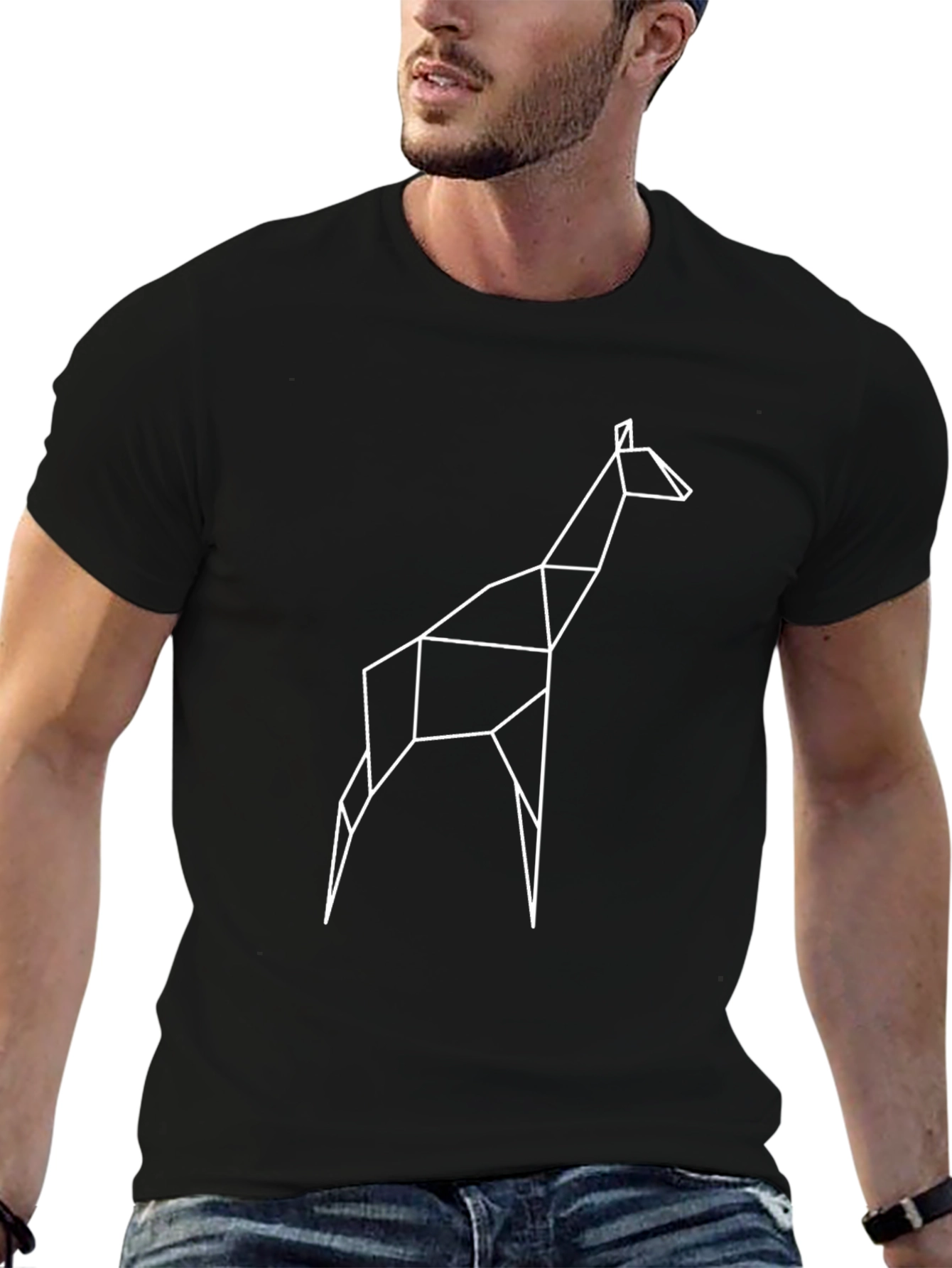 Geometric Giraffe Tee - Modern Black Graphic T-Shirt