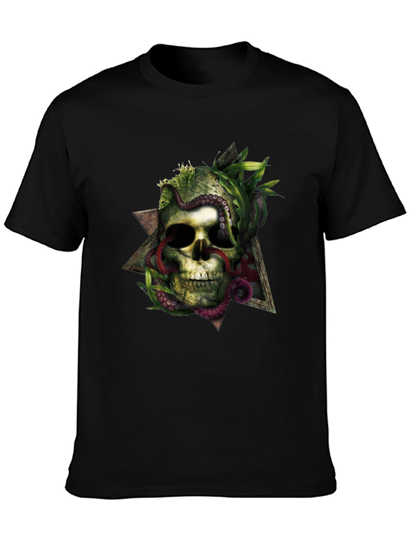 Skull & Octopus Triangle Graphic Tee - Black
