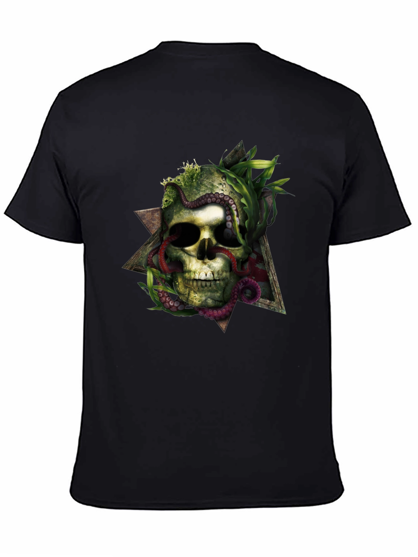 Skull & Octopus Triangle Graphic Tee - Black