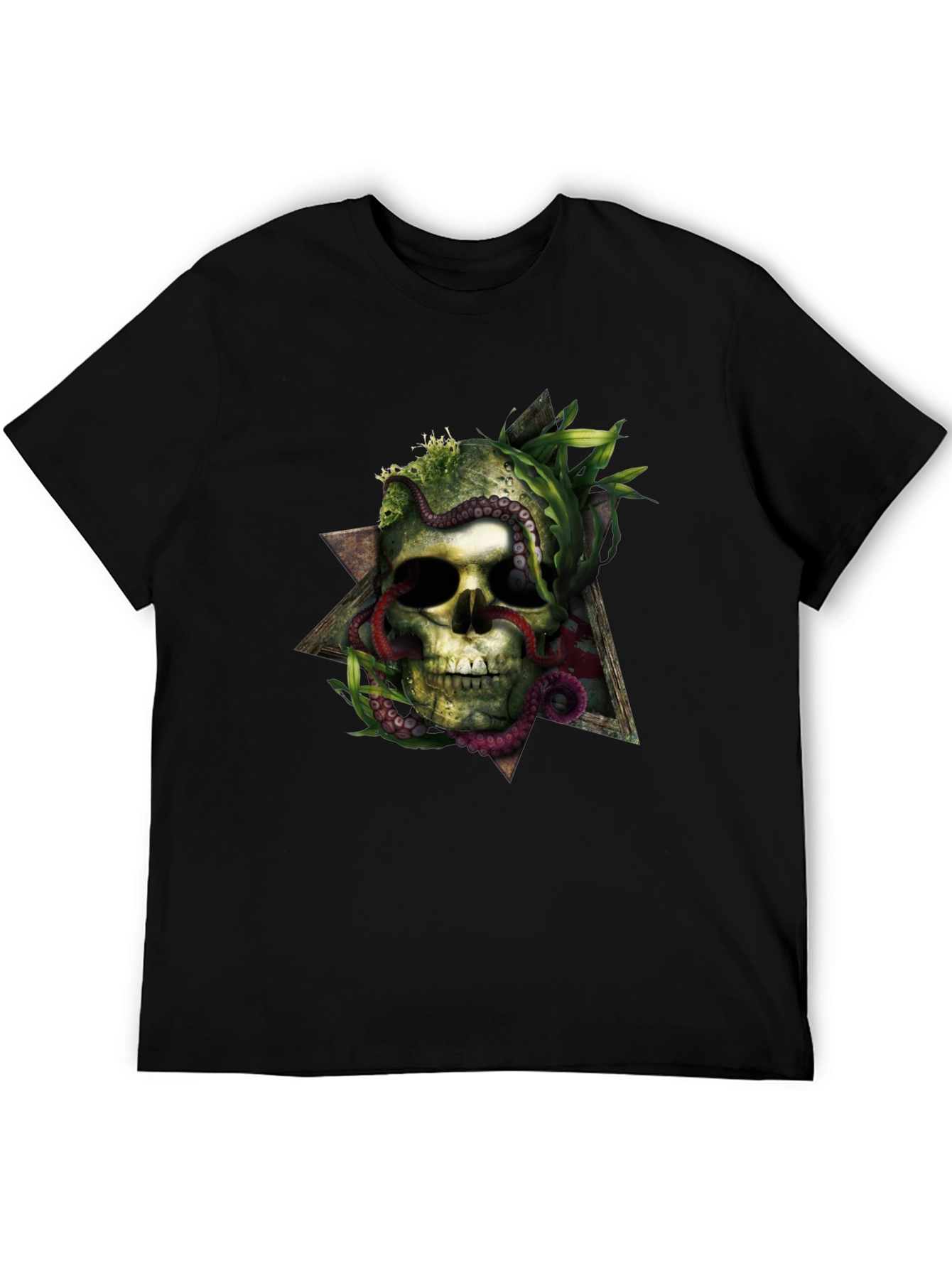 Skull & Octopus Triangle Graphic Tee - Black