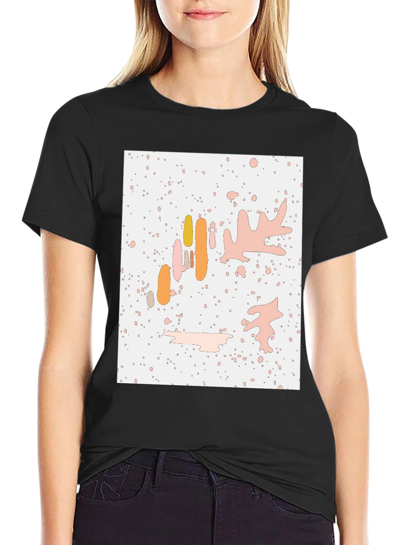 Abstract Art Print Black Crew Neck T-Shirt
