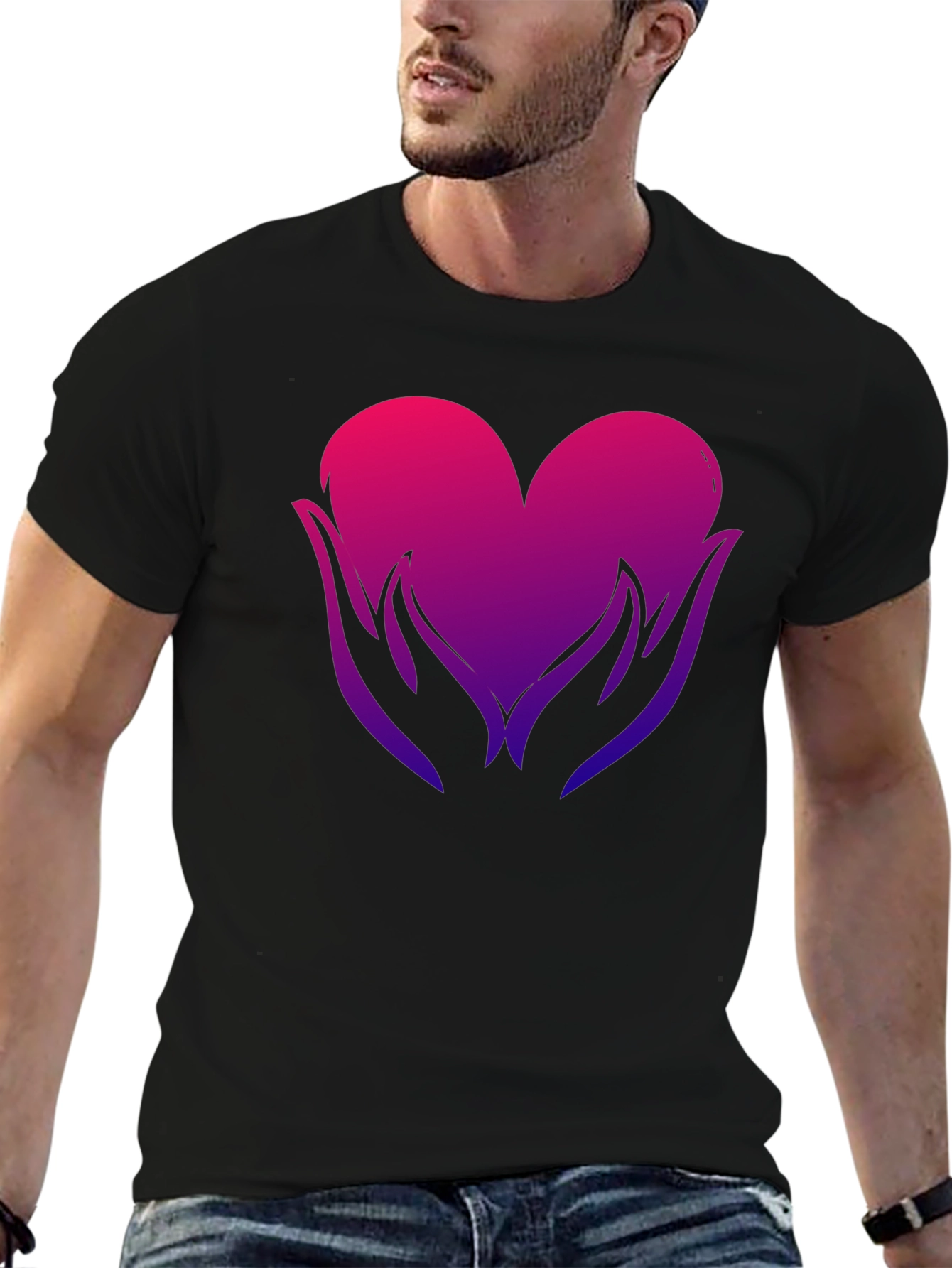 Heart Hands Graphic Tee - Soft Black Cotton Blend