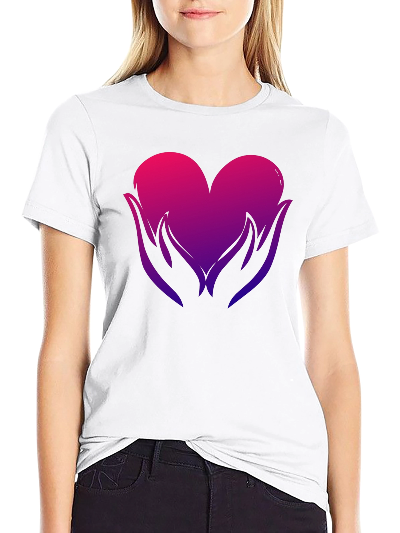 Heart Hands Graphic Tee - Soft Black Cotton Blend
